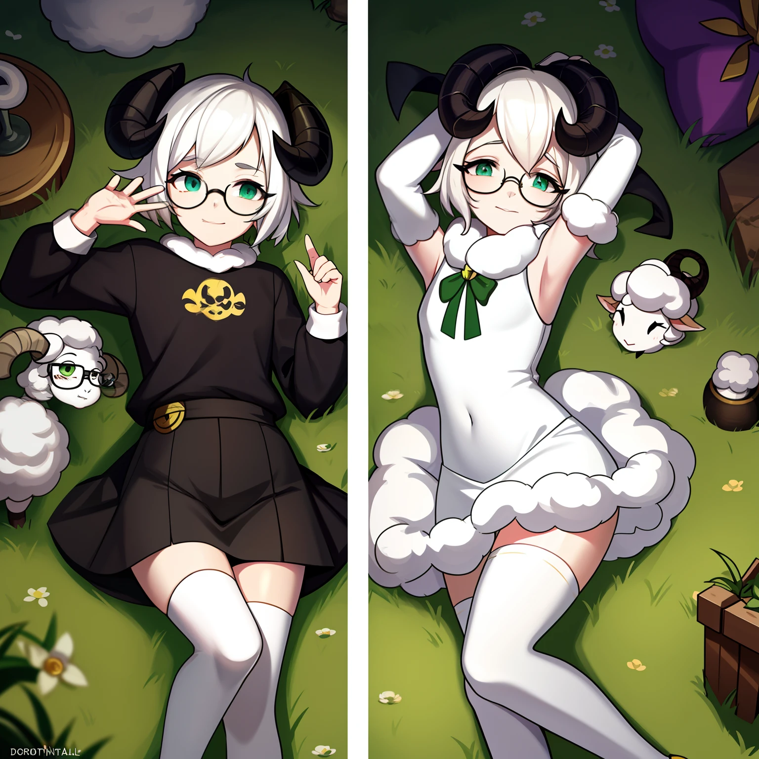 character "Asriel" in game 《undertale》，handpainted，sheep，Lamb's horns，Round-rimmed glasses，shy