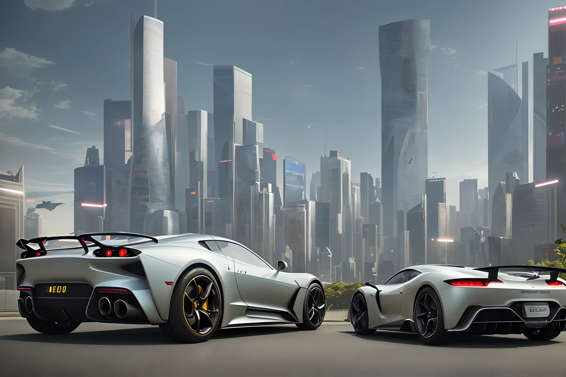 Realistic, best quality, masterpiece, highly detailed, ultra detailed, futuristic sports cars in a cyberpunk city. 4k 3d rendering Unreal Engine 5 using blender rendering and octane global illumination from photorealistic surreal concept art by greg rutkowski loish rhads ferdinand knab makoto shinkai tian zi trending on cgsociety