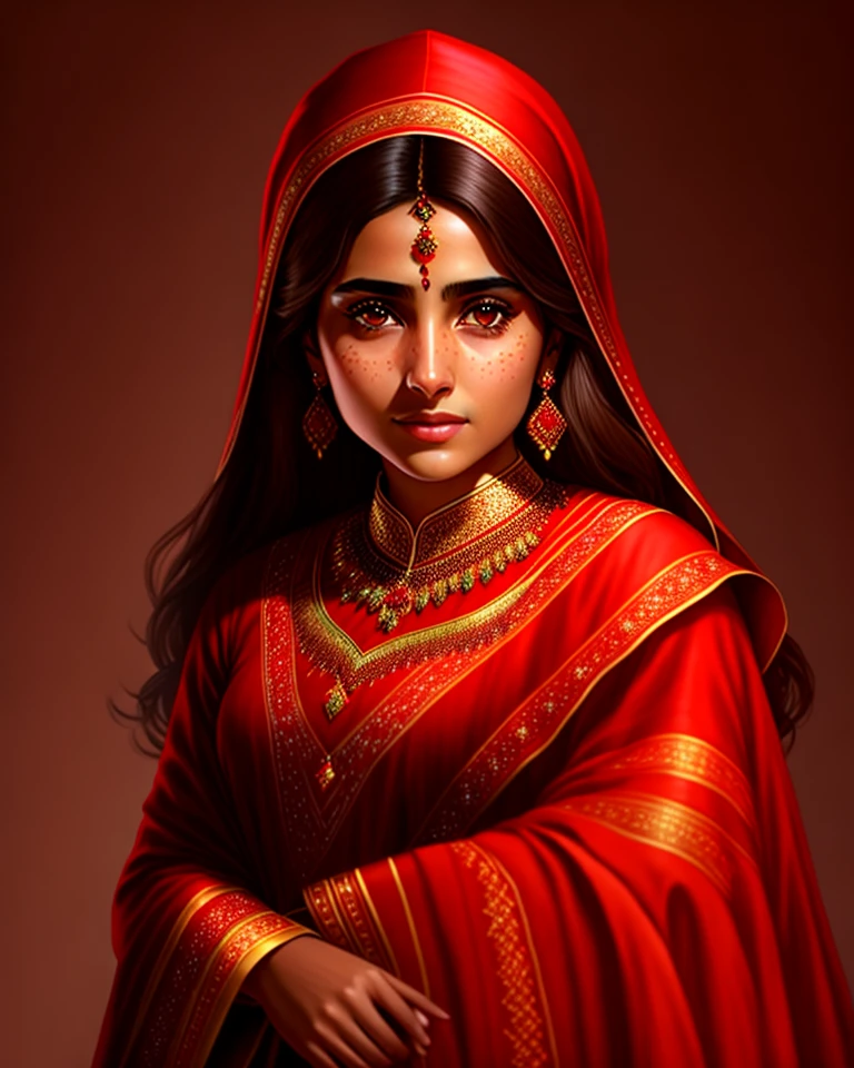 portrait ,brunette, brown eyes, pakistani girl , in a pakistani red traditional dress,dark brown skin,cgsociety, photorealistic, sublime, cool, 16k, smooth, sharp focus, trending on ArtStation, volumetric lighting, eating biryani