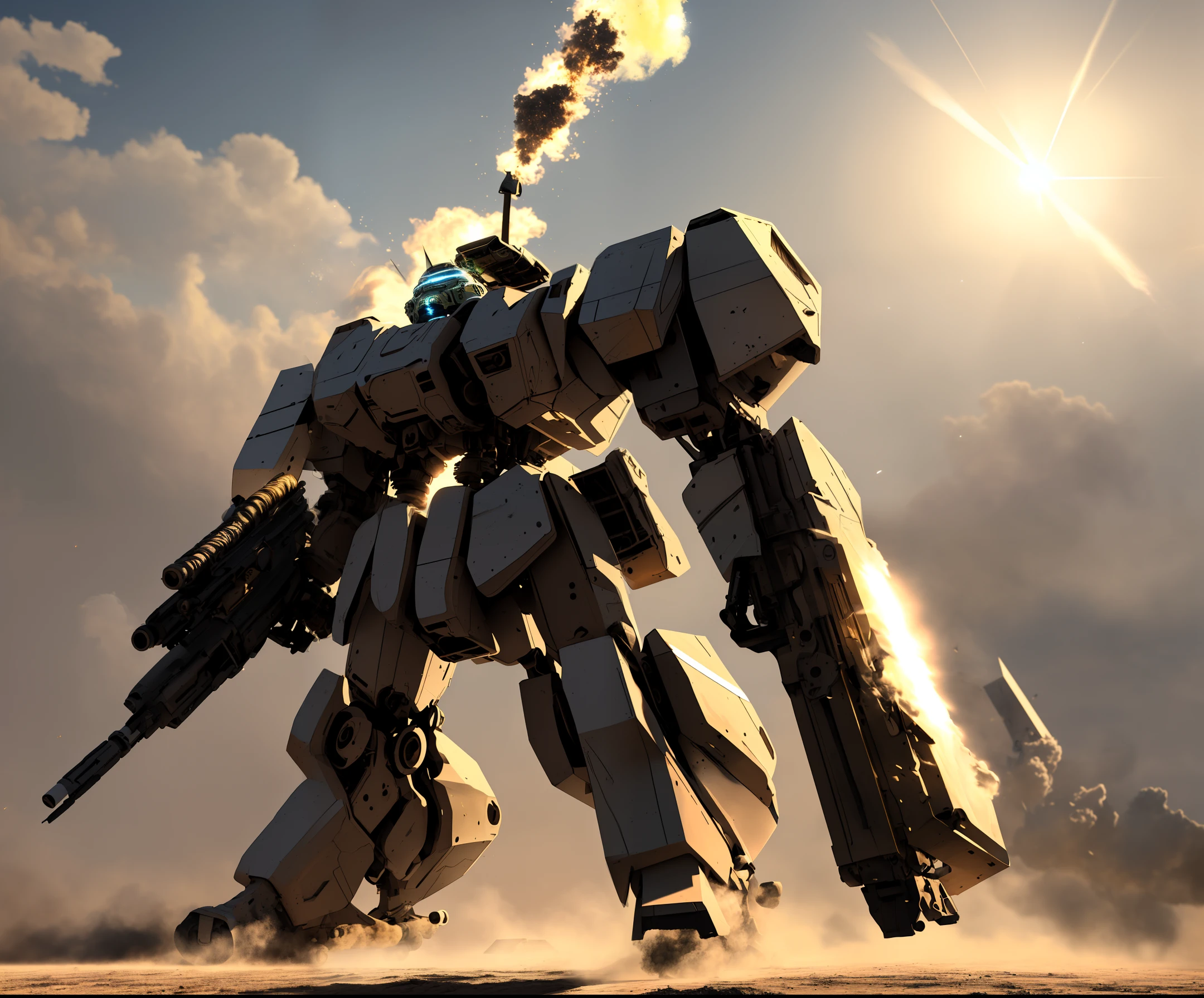 ((dramatic angle:1.2),(dynamic pose),(extremely delicate and beautiful mobile-suits),(8k wallpaper, masterpiece, best quality, illustration),no humans,(black:2+gold:0.2+blue:1 machine body),(huge weapon),science fiction ,nobody, solo, open hand, full body, mechanical wings, standing, glowing eyes ,cloud, jet, purple lightsaber, flying, sunshine, realism, fragmentation, dust, smoke, explosion in background)