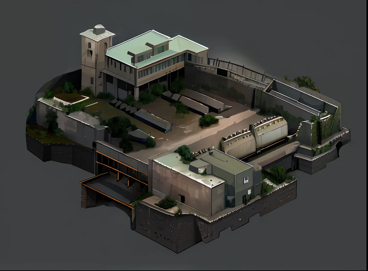Military bases, barracks, walls, towers, lights, fences,
