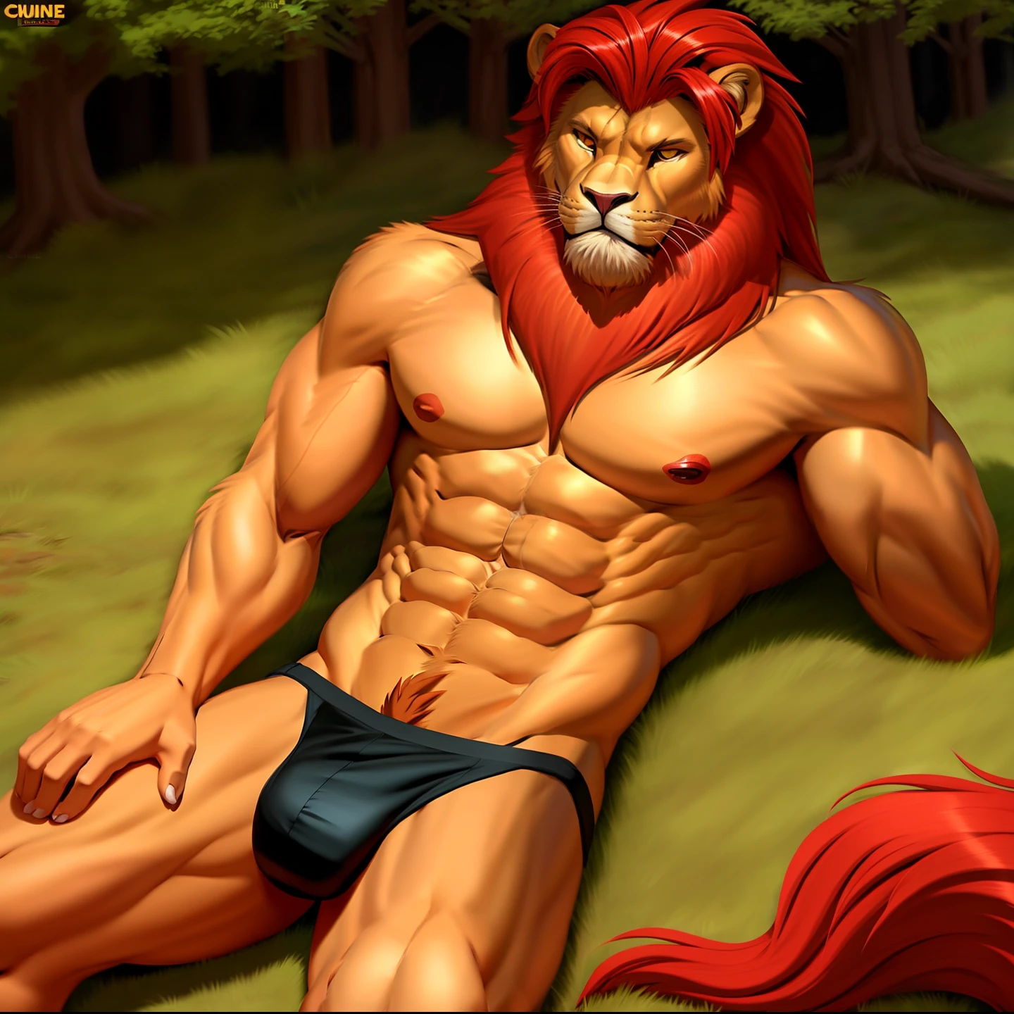 Handsome muscular lion Furry, red hair, muscular, handsome, (by chunie)