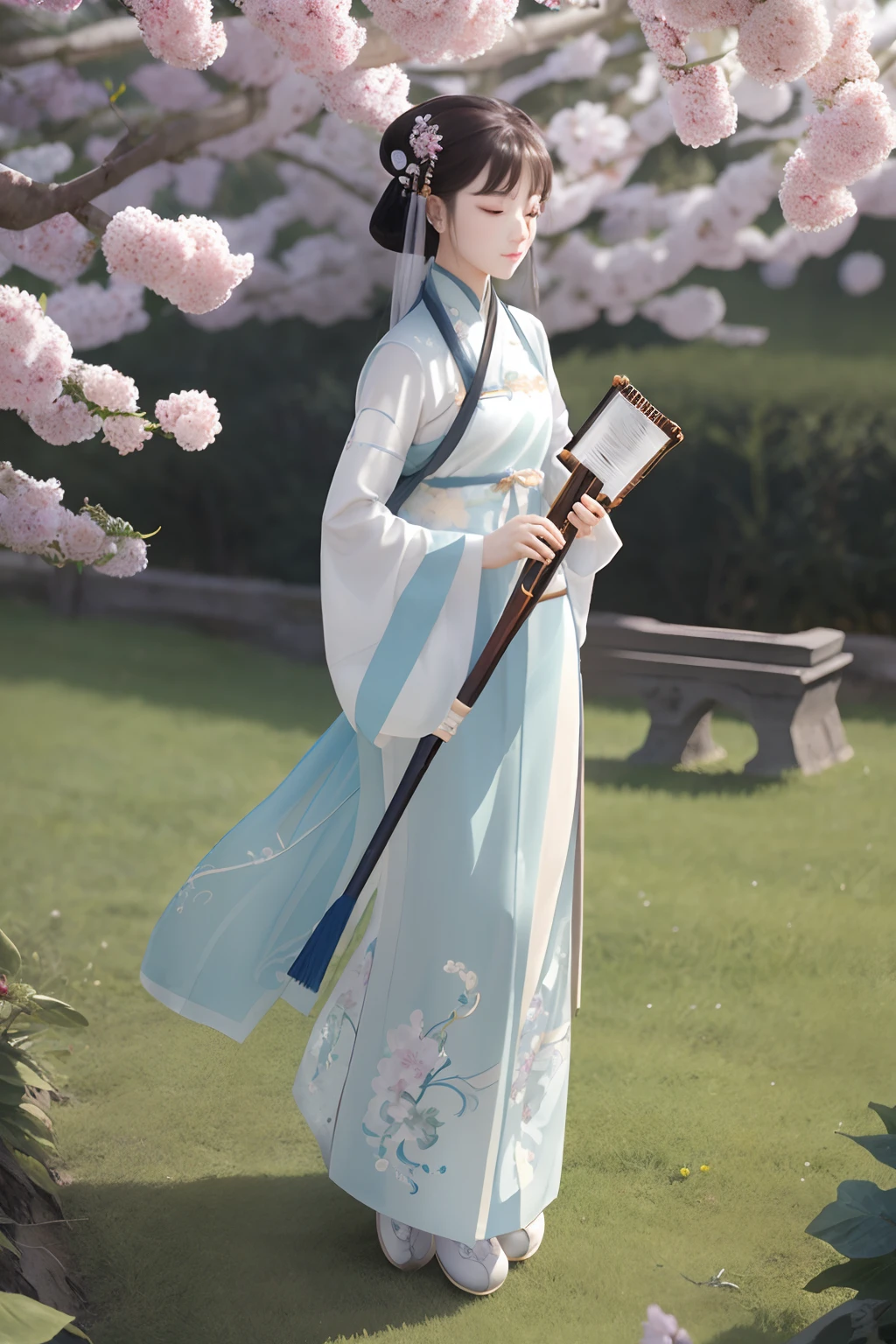 Need masterpiece, high definition, jade flute, Hanfu, Huang Rong, beauty,