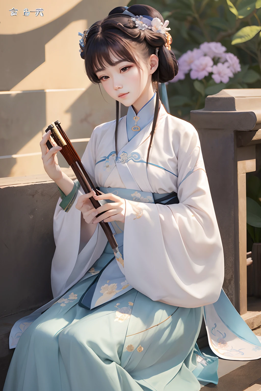 Need masterpiece, high definition, jade flute, Hanfu, Huang Rong, beauty,