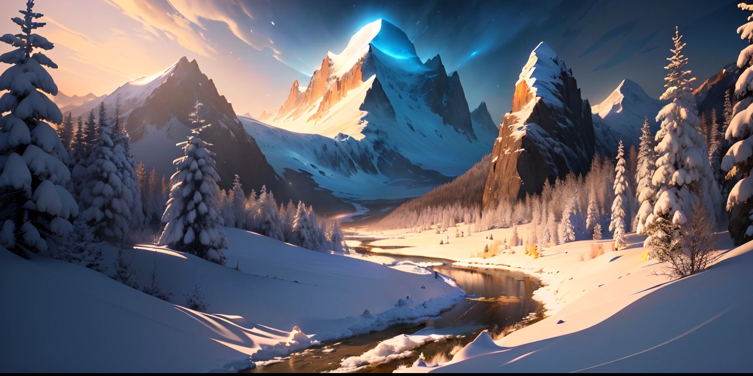 Masterpiece, Best Quality, (Extremely Fine CG Uniform 8k Wallpaper), (Best Quality), (Best Illustration), (Best Shadow), Snow Mountain, Wilderness, Snowflakes, Absurd, Realistic Light and Shadow, (Abyss) , beautiful details of light and shadow, Peter Mohr Bacher's art, (animation style: 1.2)