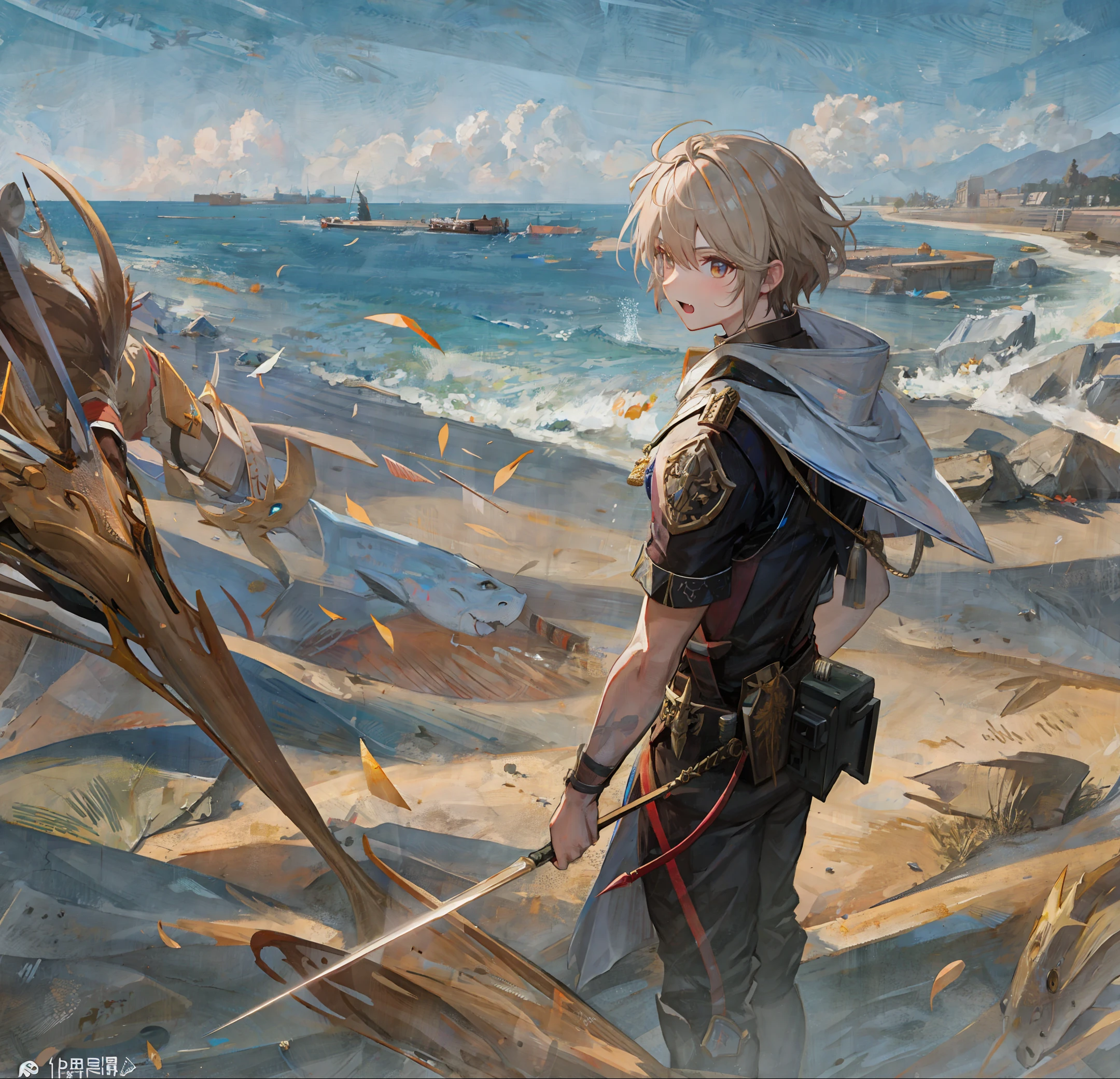 A national-style boy with Fang Tian's painted halberd confronts the giant dragon