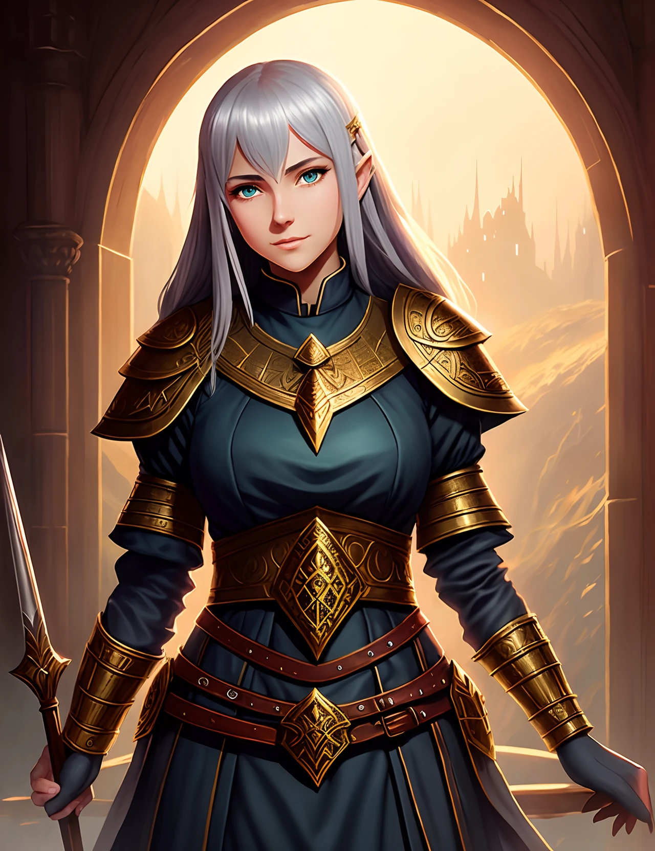 best quality,masterpiece,masterpiece portrait,intricate details,epic light,fantasy,Dungeons & Dragons,Retro,priest,dark elf,1girl,Wooden table,tavern,gray skin,An elegant smile,Squint,Close-up Portrait of a Mycenaean female Drow Person wearing golden jewelry, Spiders:0.9, webs:1.0, Fantasy, Volumetric lighting, concept art, brush stroke style, artstation, trending, highly detailed, art by Delicious in Dungeon