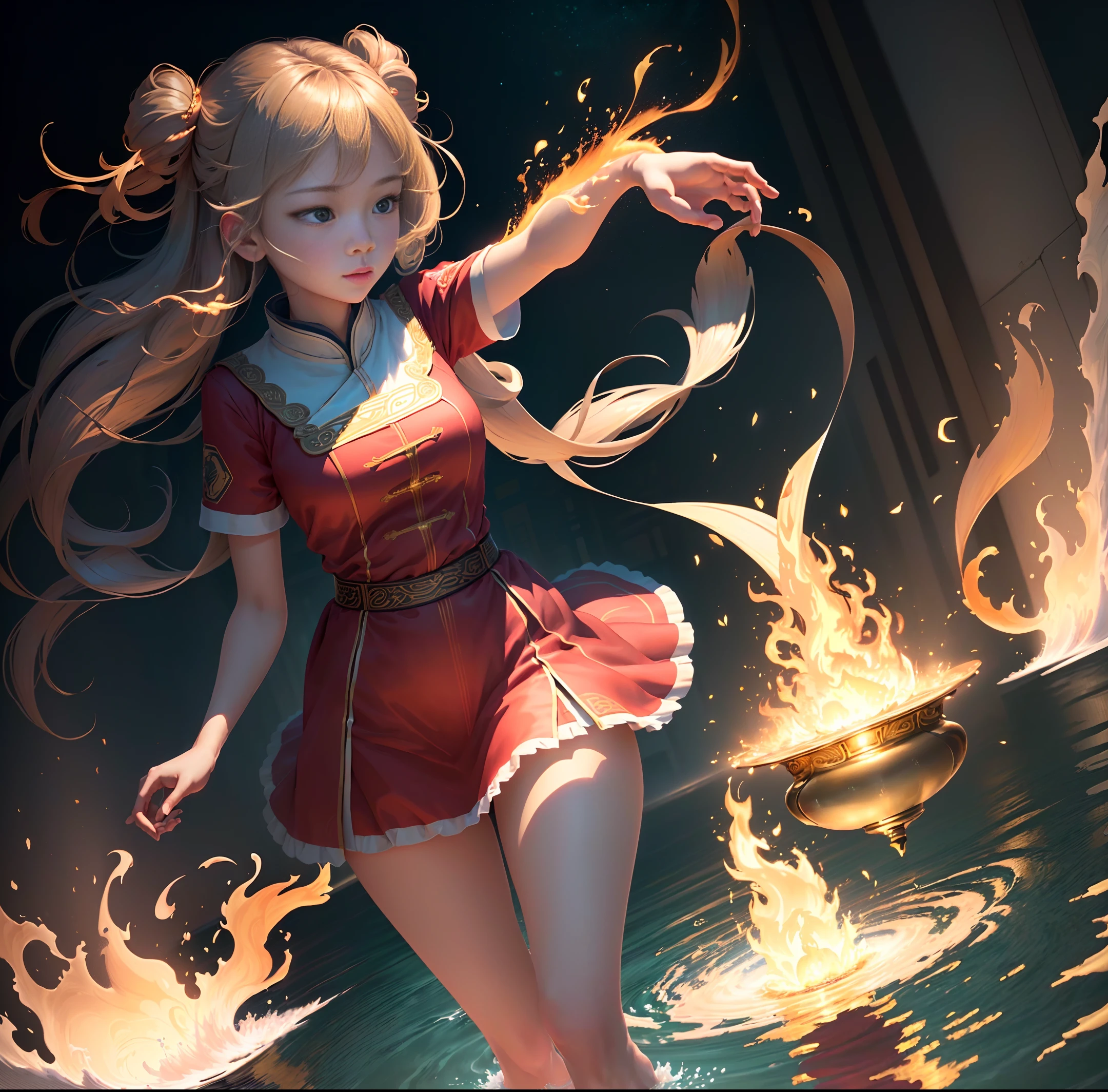 Masterpiece, Best Quality, (Very Detailed CG Unity 8k Wallpaper), (Best Quality), (Best Illustration), (Best Shadow),  Girl, Girl Hands Water Energy, Teenage Hands Fire Energy, Hands Energy Trying to blend in, Watch It sounds painful, chinoiserie