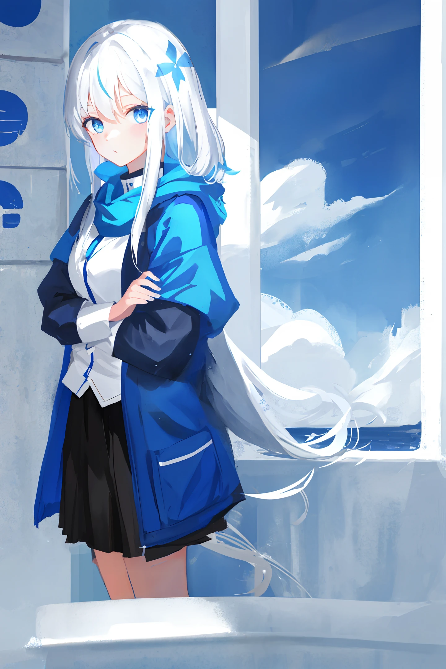 white hair, girl, avatar, blue eyes
