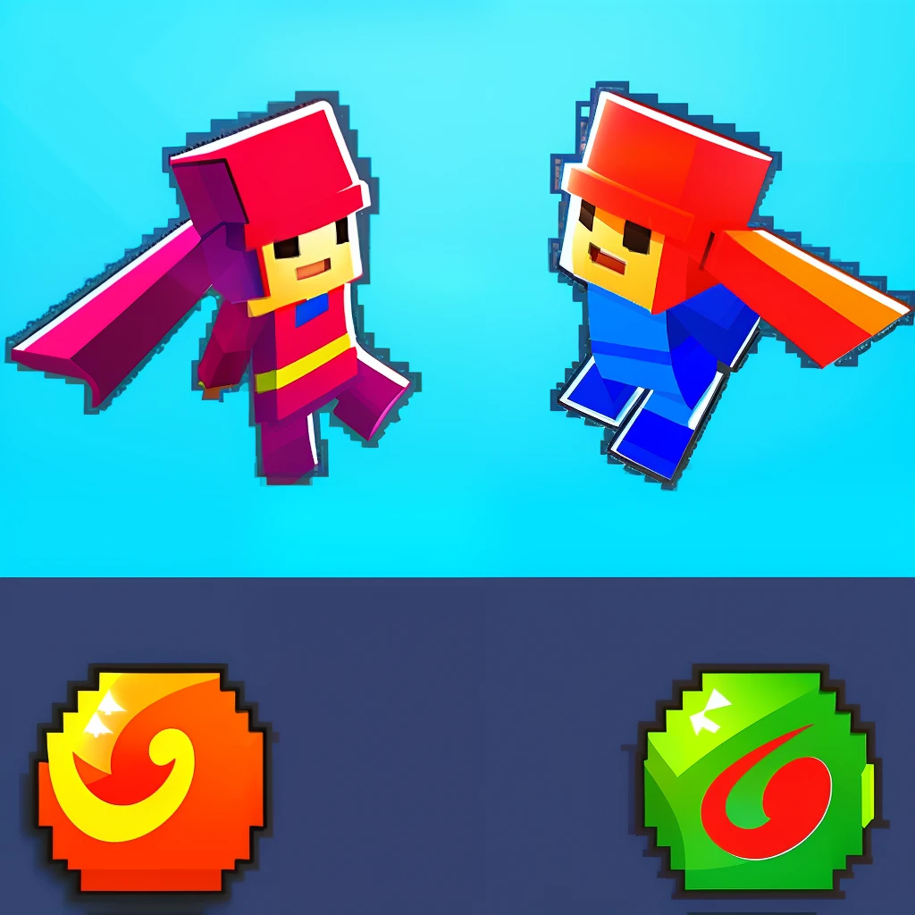 #design #Roblox Two-player battle, combat equipment, weapons, explosions, pixel art style, fire.