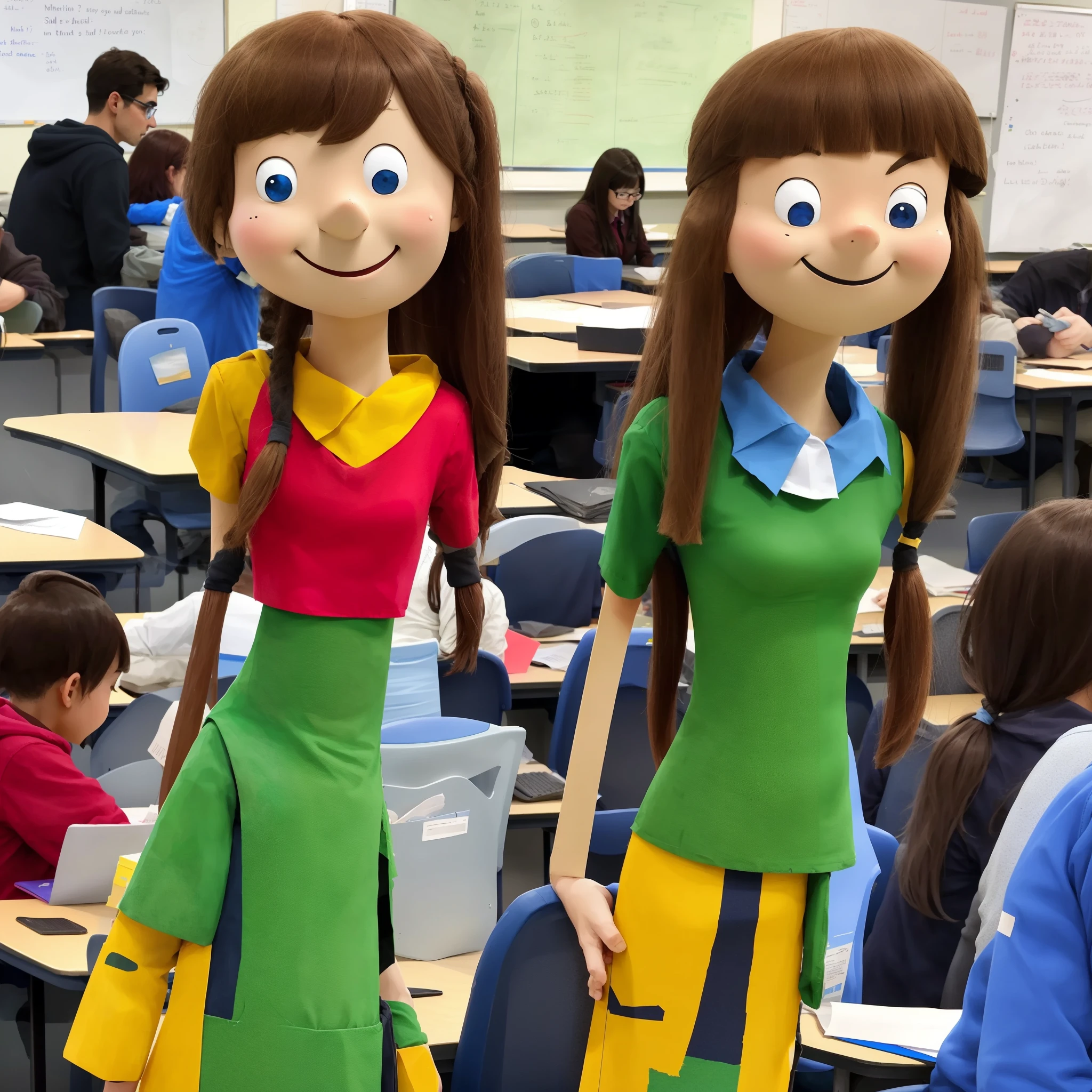 A two-dimensional girl is in class