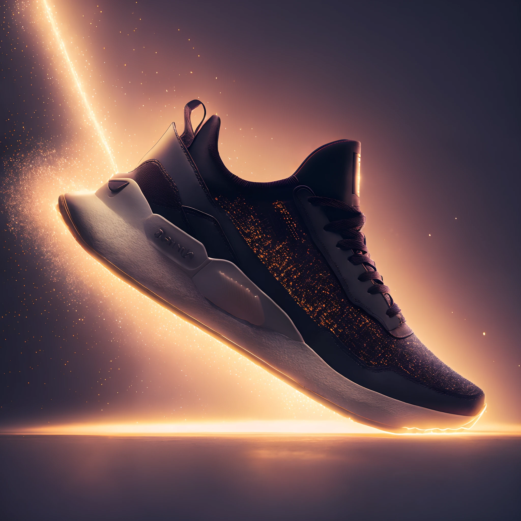 (product photography of white sneakers), epic rendering, octane, atmospheric, soft volumetric light, (black backlighting: 1.3), (film: 1.3), intricate detail, (ArtStation: 1.3)