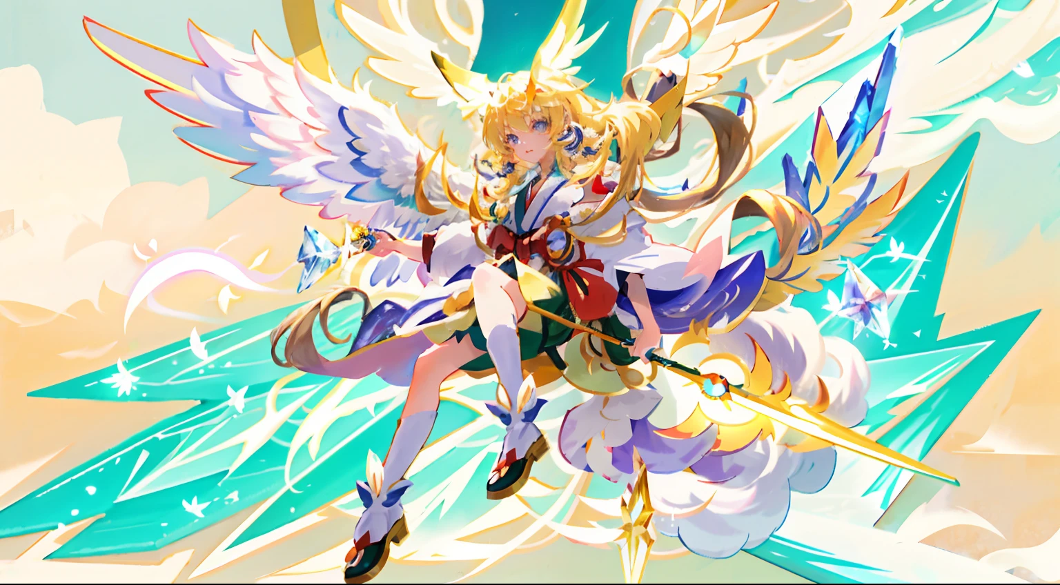 Masterpiece, exquisite, high-definition, Japanese, anime, Xanadu, long hair, furry, girl, air wave, long hair, girl with a pair of fairy wings, right arm raised, soft chest, Pokémon, Xanadu, super Ability, crystal clear eyes.