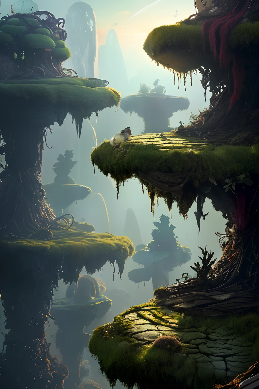 A moss microscape with a chinchilla