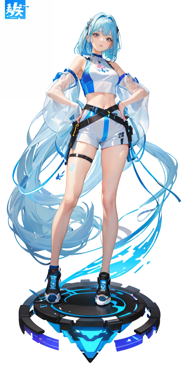 裸露双臂，(真实感:1.4), (masterpiece, sidelighting, finely detailed beautiful eyes: 1.2), masterpiece*portrait, realistic, 3d face, glowing eyes, shiny hair, loss skin, solo, embarrassed, 黑色内衣，金发,(Shoulders: 1.9), long hair, pure white background, croptop, Kpop idol, short-sleeved T-shirt, hip-hop pants, colorful, 1 woman wearing a colorful PVC tank top ((movie interference)), full body, wearing sneakers, beautiful eyes , shine, accessories, portrait, game original painting, c4d, blender, pretty face, black bottom, 1 piece of women&#39;s clothing ((color laser transparent PVC material)) coat shoes, film interference, whole body, beautiful eyes, luse, accessories, portrait, Game Art, Character Concept Design, Beauty, White Background, Masterpiece, Top Quality, High Quality, High Resolution