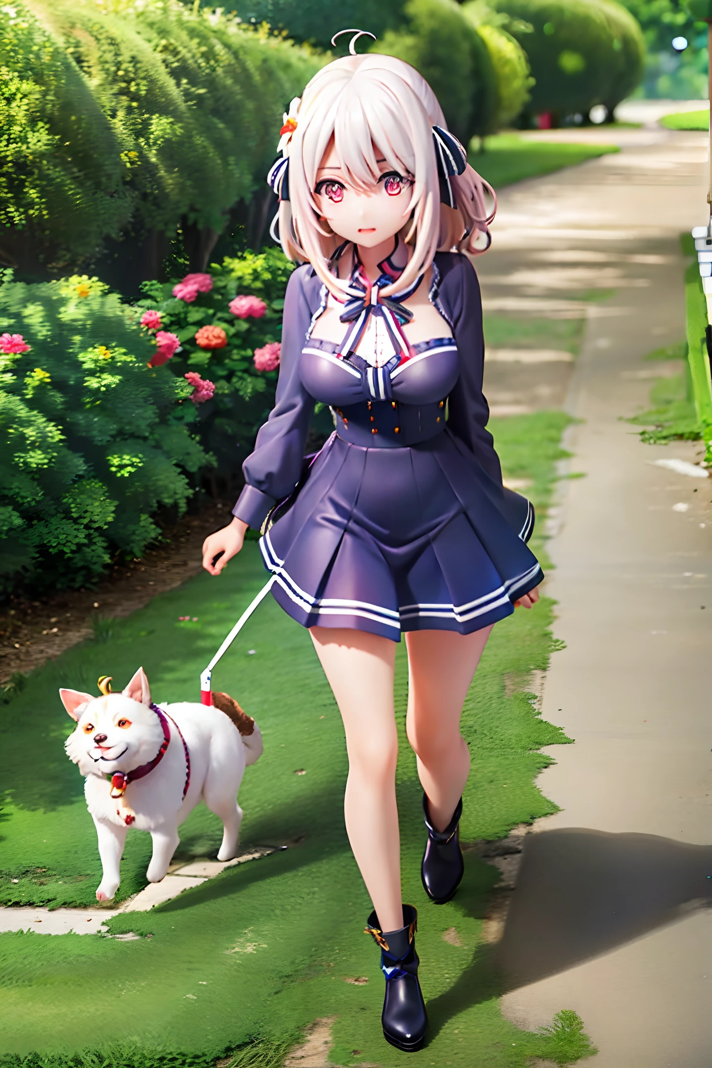 lily_olis, 1girl, walking the dog