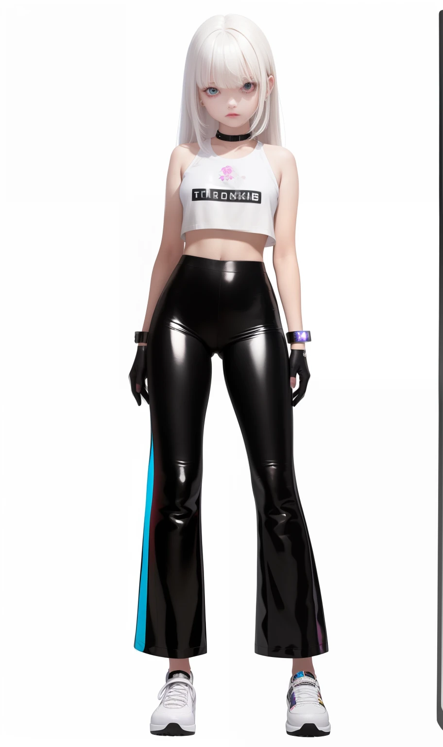 (Shoulders: 1.9), long hair, pure white background, croptop, Kpop idol, short-sleeved T-shirt, baggy hip-hop pants, colorful, 1 woman wearing a colorful PVC vest ((movie interference)), full body, wearing sneakers, Beautiful eyes, shine, accessories, portraits, original game paintings, c4d, blender, pretty faces, black bottom, 1 piece of women&#39;s clothing ((color laser transparent PVC material)) coat shoes, film interference, full body, beautiful eyes, luse, accessories, portrait , Game Art, Character Concept Design, Beauty, White Background, Masterpiece, Top Quality, High Quality, High Resolution