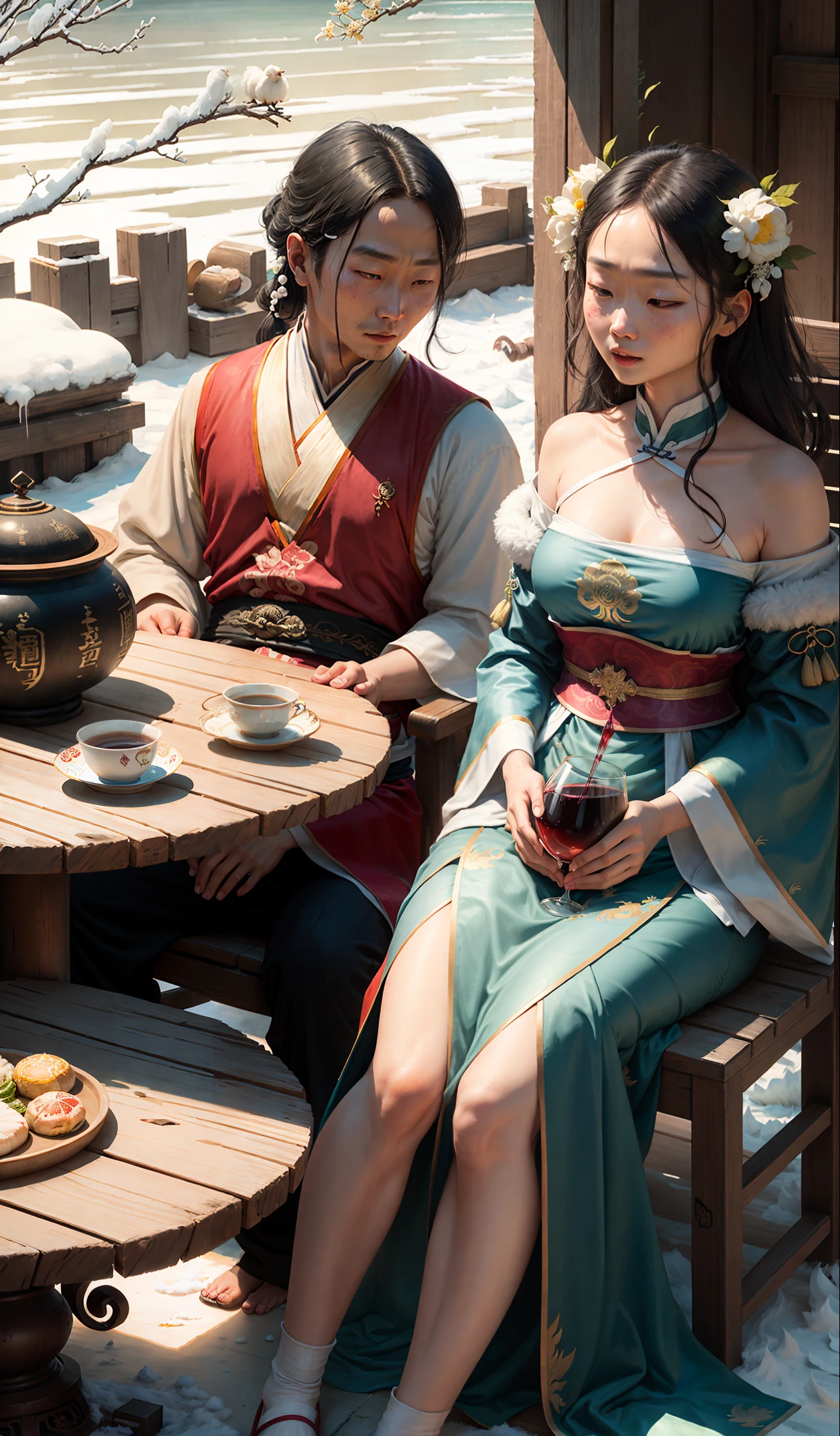 Will enter the wine, you will never see Tang Li Bai If you don't see it, the water of the Yellow River will come up in the sky, and you will never return to the sea. Don't you see Gao Tangmingjing's sad white hair ③, the morning is like blue silk and the evening is snow ④. To be happy in life, you must have fun ⑤, don't let the golden cup be empty to the moon ⑥. I am born to be useful⑦, and I will come back after all my money is gone⑧. Cooking sheep and slaughtering cattle is a pleasure, and you will have to drink three hundred cups⑨. Mr. Cen ⑩, Dan Qiusheng ⑪, will drink, don't stop drinking ⑫. A song with Junge⑬, please listen to me⑭. Bells, drums, and jade are not expensive⑮, I hope I won’t wake up after being drunk. The ancient sages are all lonely⑰, but the drinkers leave their names. When Chen Wang was in the old days, he had a feast of banquets, and had a lot of wine and banter. Why does the master say that he has less money⑳, and he has to sell it to the king at his discretion. Wuhuama㉒, Qianjinqiu㉓, Hu'er will exchange fine wine㉔, and sell eternal sorrow㉕ with you.