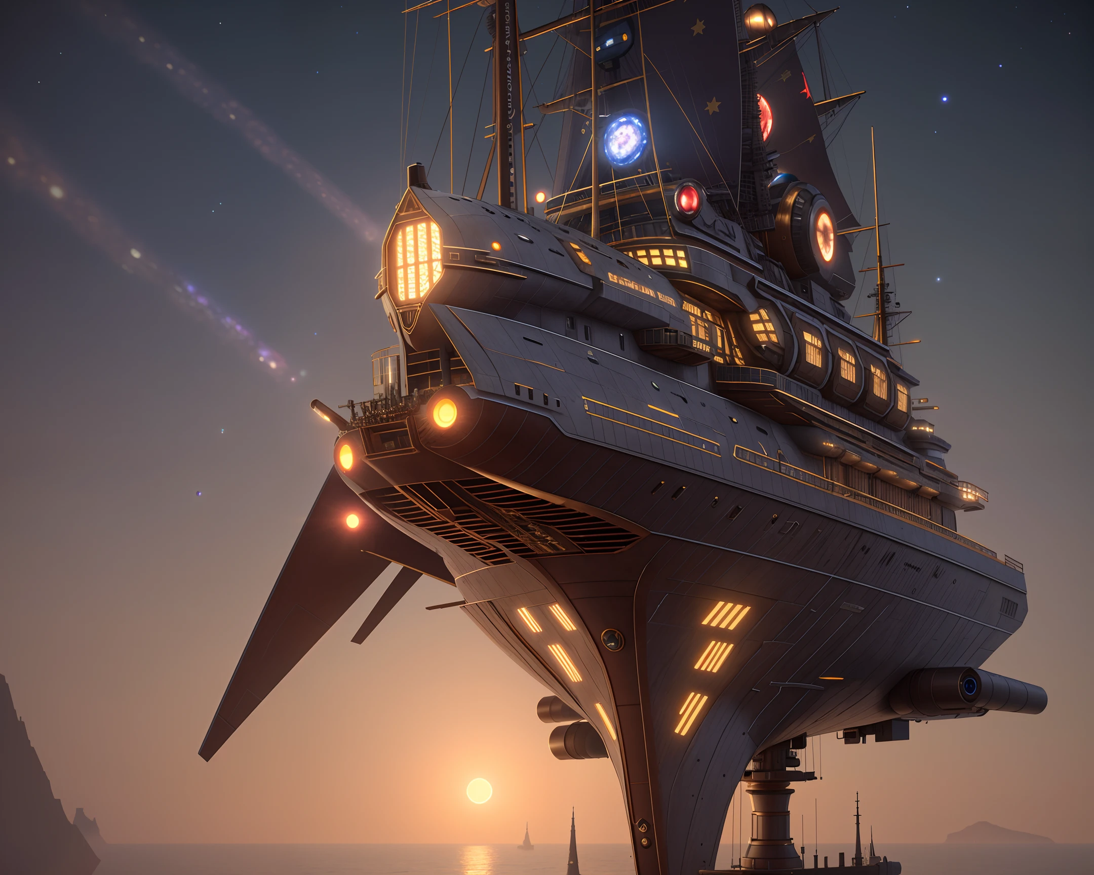 Masterpiece, realism 1.4, 8k CG, steampunk space battleship, best picture quality, best shadow, RTX, ray tracing, star, best lighting,ultra details, galaxy, nebula, beautiful picture,