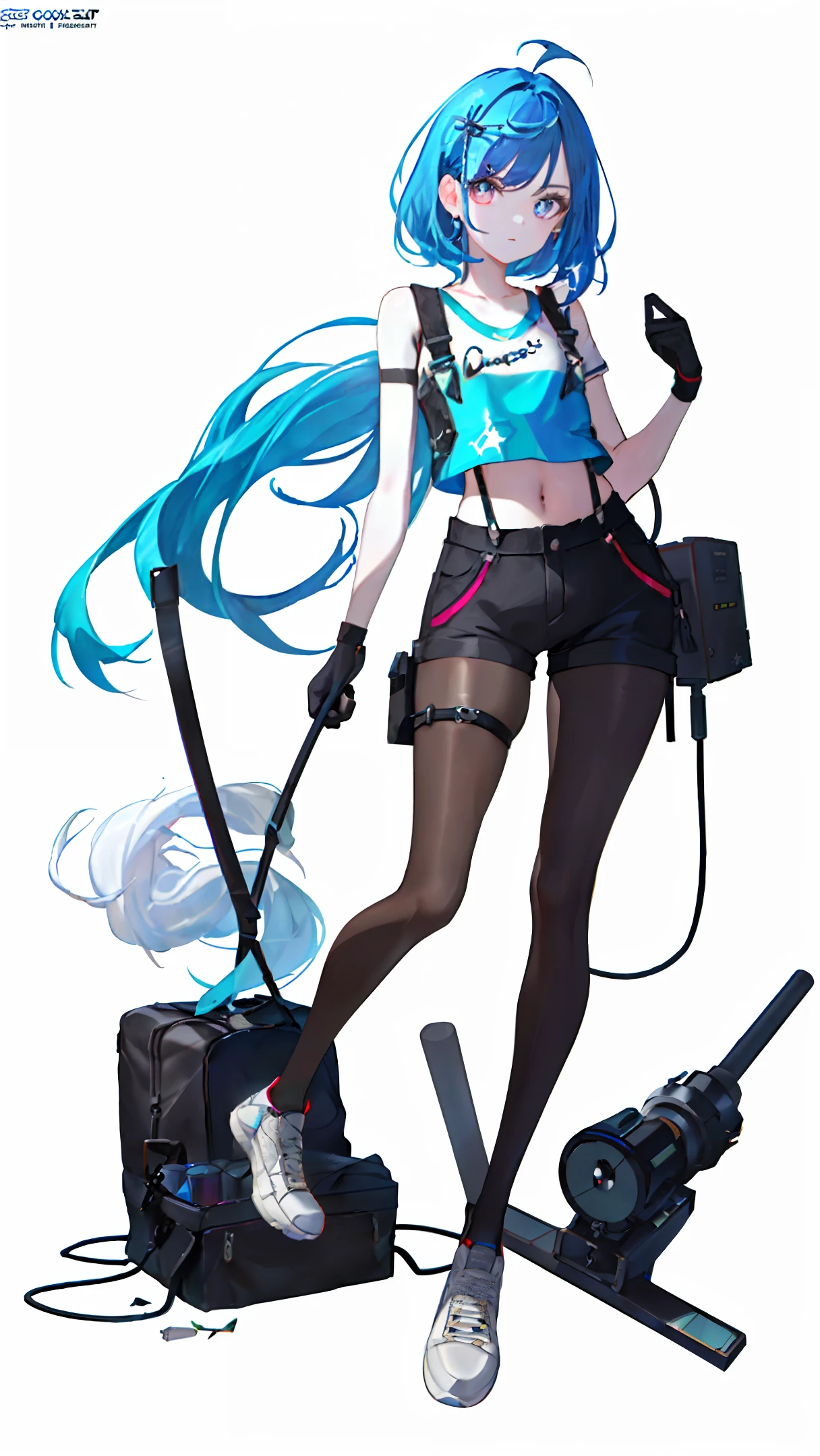 ((Masterpiece, Best)),((Mature)),(middle chest), curvy, thick thighs, wide hips, thin waist, belly button, thigh suspenders, 1girl, full body, long hair, hair reaching the floor, middle chest, Gloves, crop top, overalls, dark light, bare arms, (shoulder: 1.9), long hair, pure white background, croptop, Kpop Idol, short-sleeved T-shirt, hip-hop pants, colorful, 1 PVC vest ((movie interference) )), full body, wearing sneakers, beautiful eyes, glitter, accessories, portrait, original game image, c4d, blender, pretty face, black bottom, 1 piece of women's clothing ((color laser transparent PVC material)), film interference, full body , beautiful eyes, accessories, portraits, game art, character concept design, beauty, white background, masterpiece, top quality, high quality, high resolution {color contact details: 1.4}, (extremely refined aesthetics: 1.2 ), ( Exquisite beautiful lovely face: 1.3), glowing eyes,