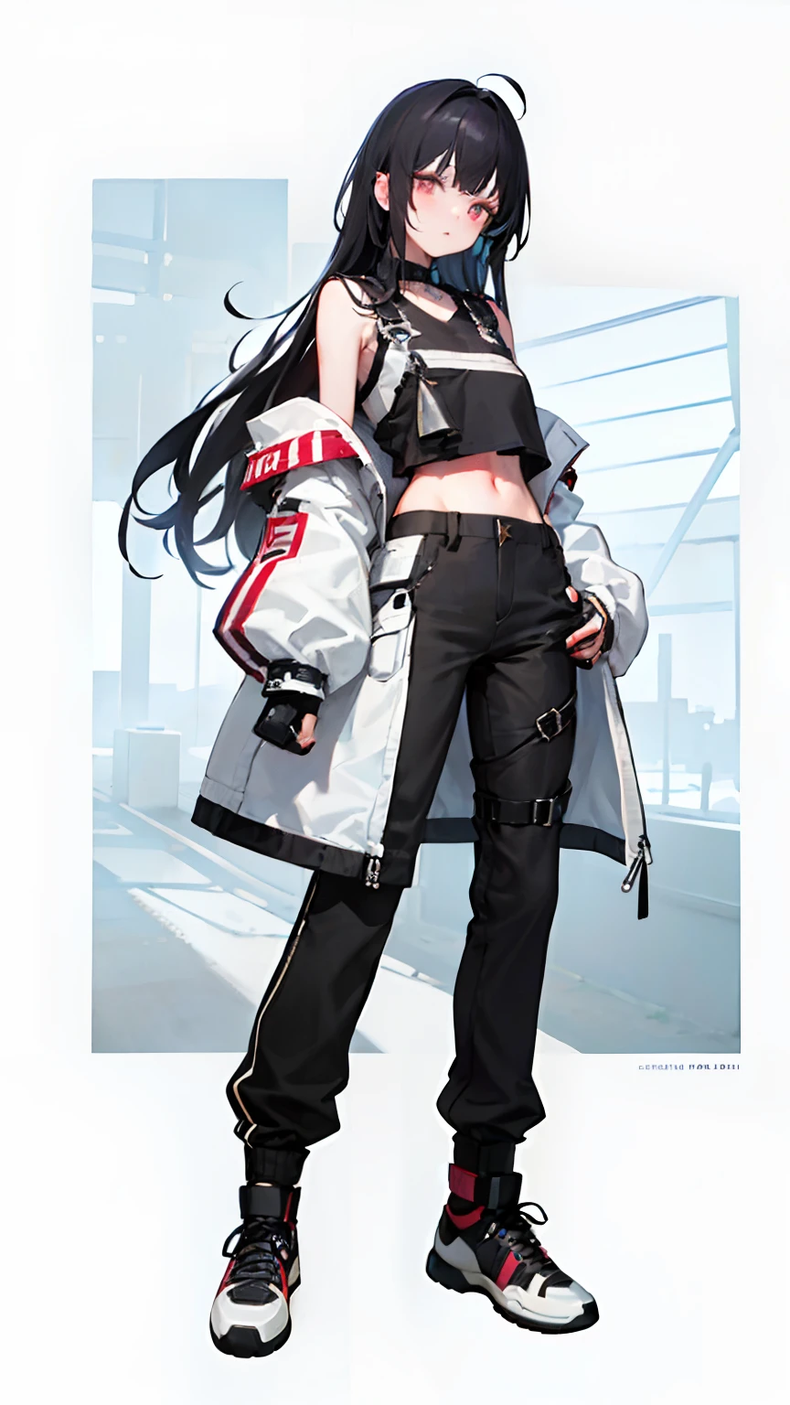 ((High Quality)), ((Masterpiece)), 8k, 1girl, full body, long hair, hair reaching the floor, middle chest, mittens, crop top, overalls, trousers, bare arms, (shoulder: 1.9) ,long hair,pure white background,croptop,Kpop Idol,short-sleeve T-shirt,hip-hop pants,colorful,1 piece of women's colorful PVC vest ((movie jamming)),full body,wearing sneakers,beautiful eyes,glitter,accessories, Portrait, artwork, c4d, blender, pretty face, black bottom, 1 piece of women's clothing ((color laser transparent PVC material)) coat shoes, film interference, full body, beautiful eyes, accessories, portrait, game art, character concept design, beauty , white background, masterpiece, Top Quality, High quality , high resolution {beautiful detail eyes: 1.4}, (super fine detail), (extremely fine detail beauty: 1.2), (delicate beauty cute face: 1.3), glowing eyes,