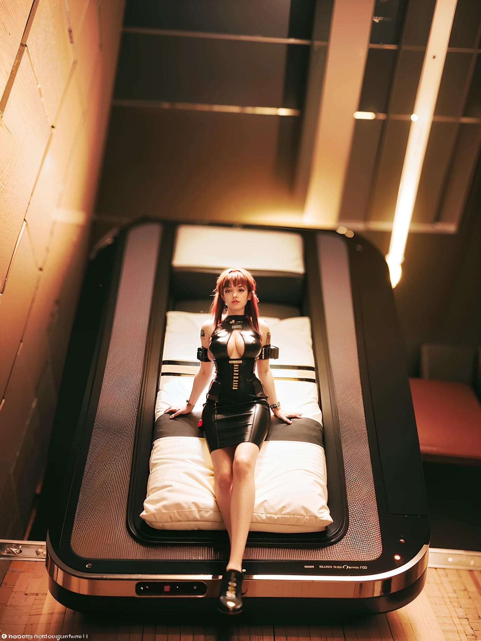 (cyberpunk:1.4), (photorealistic:1.4), (best quality:1.0), (ultra highres:1.0), 8k, RAW photo, (masterpiece:0.2), ultra-detailed, 1girl, pale skin, detailed skin, looking In the audience, on the pillow, on the bed,
