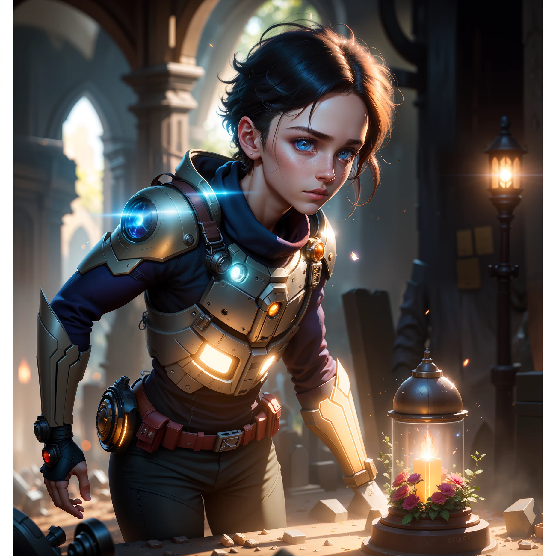 Highly detailed RAW color photo, beautiful young boy, dynamic pose, (big eyes), (detailed skin), (detailed lips), (detailed eyes), (universe: 1.4), (graveyard: 1.1) , (Sci Fi Settings) (Facial Detail), (Curves), Eye Detail, Chromatic Aberration, Depth of Field, Soft Lighting, Masterpiece, Best Quality, Complex, (Lens Flare: 0.7), (Flare: 0.7), Particle Effect, Ray Tracing, Tone Mapping, Highly Detailed, Concept Art, Fluid, Sharp Focus, Dramatic Lighting, Highly Detailed Artwork, Film, Hyper Realistic Painting, Trending on Artstation, 8K, Incredible Shadows, Realistic , (highly detailed background: 1.2), midjourney art