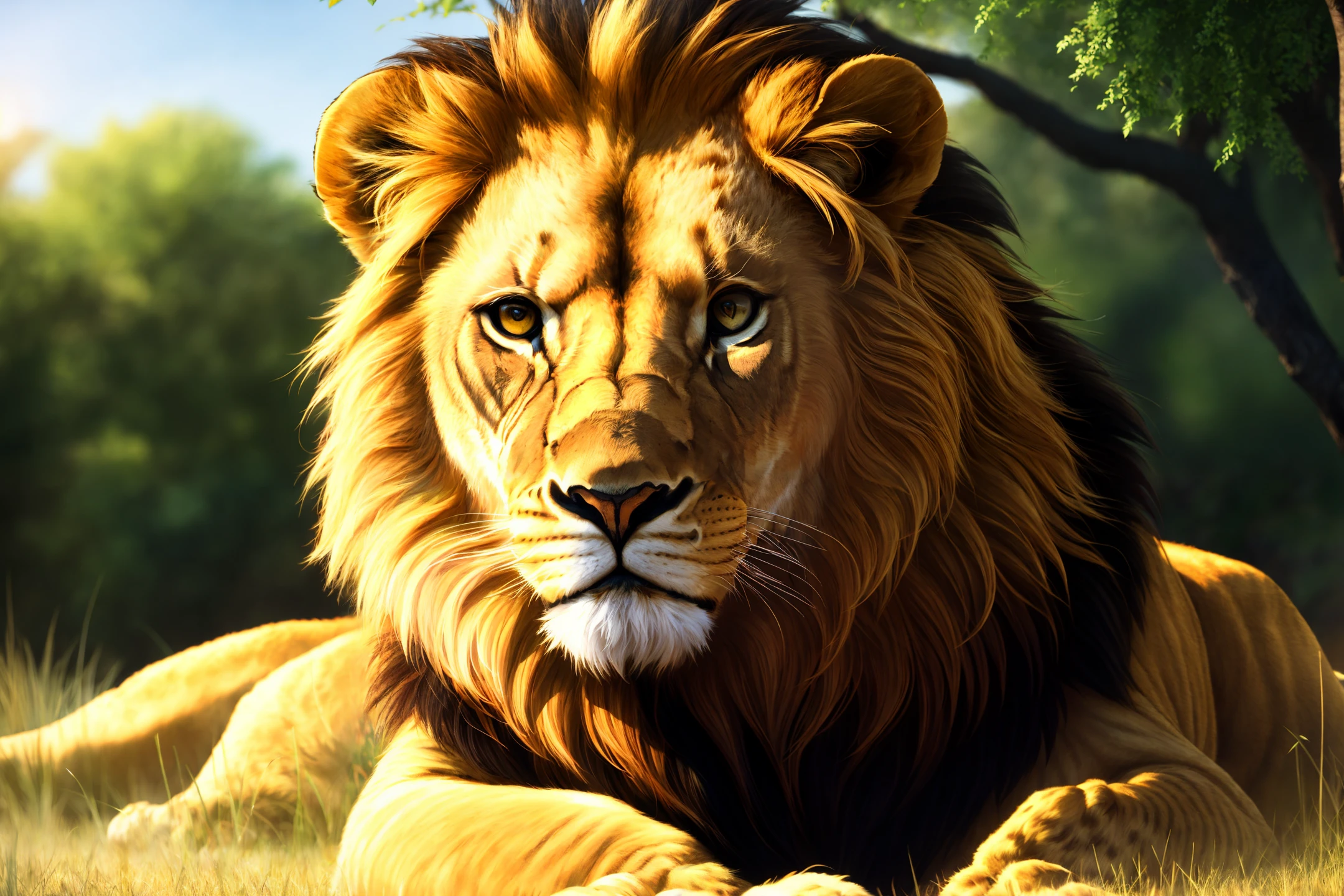Film lighting, realistic style, lion, savannah, nature, lion in the center of the frame, high resolution, 8K