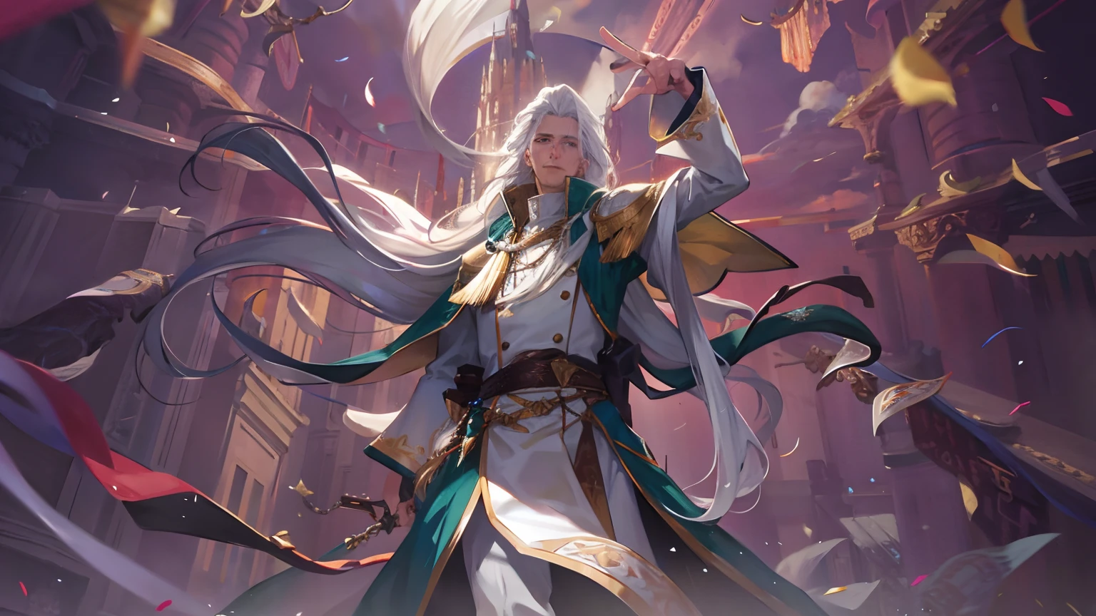 Handsome man with long hair and white hair