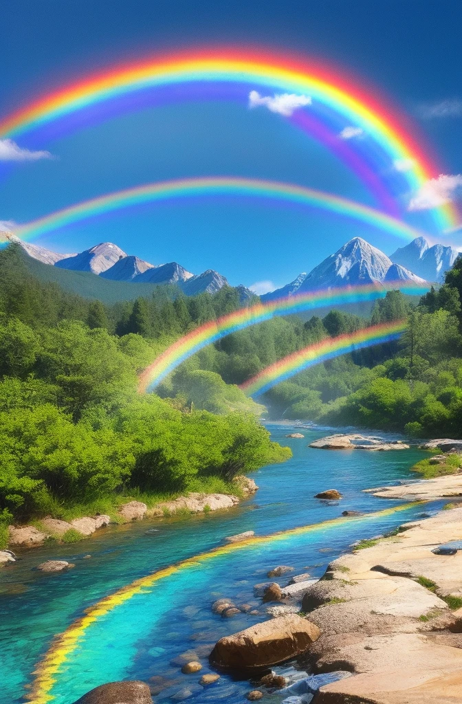 best quality, masterpiece, doctor, rainbow, mountains and rivers