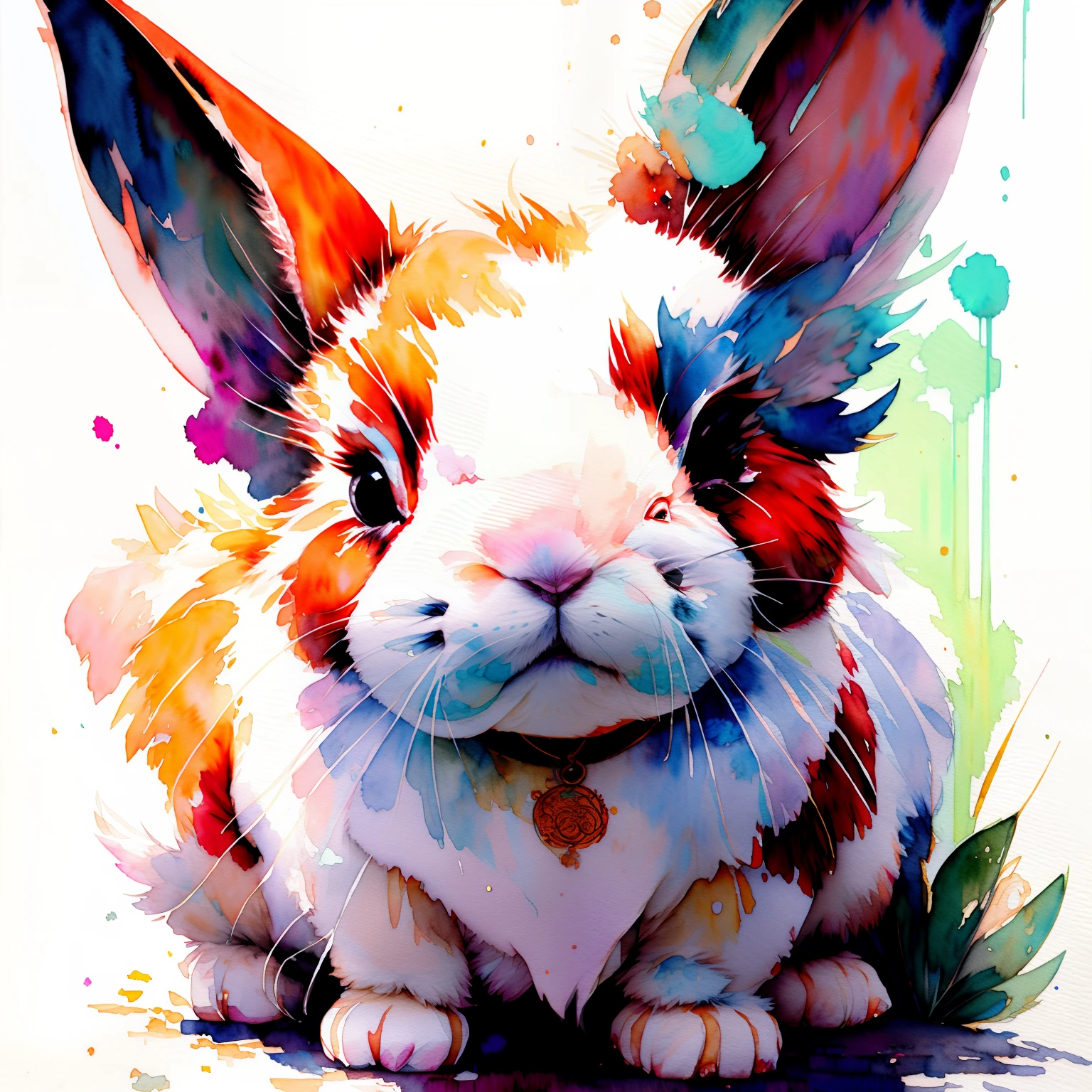 wtrcolor style, digital art of (bunny character), official art, front, smile, masterpiece, beautiful, ((watercolor)), face paint, paint splatter, intricate details. Very detailed, detailed eyes, [dripping:0.5], trending on Artstation, Rachel Walker