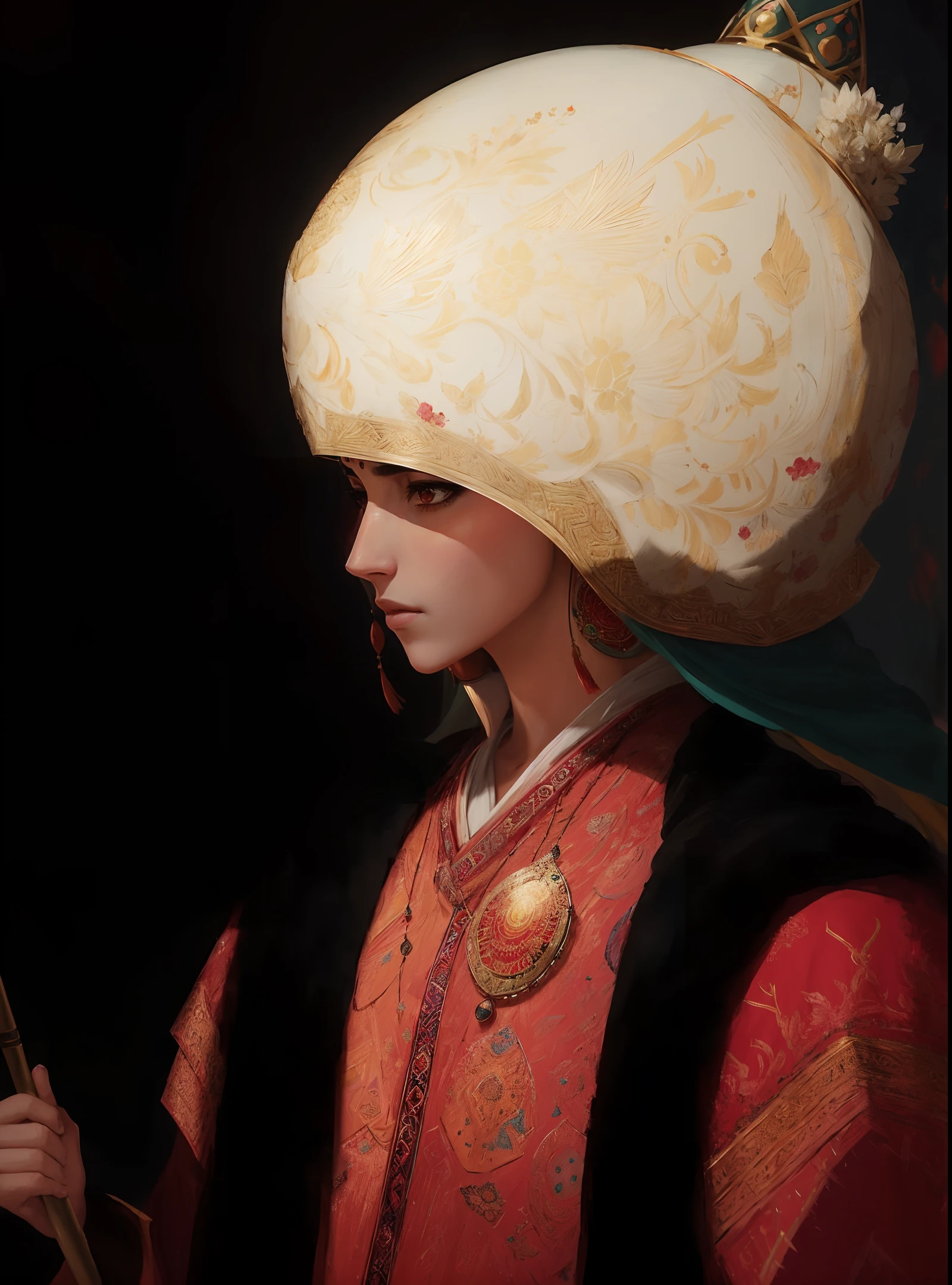 "Beautiful Turkish women in Sultan costumes, masterpiece, best quality, super detailed CG Unity 8k wallpaper featuring Ed Blinkey, Atey Ghailan style and magnificent paintings by Studio Ghibli. Channels include Mann, Greg Manchess With Jeremy Trending Moro from top artists like Antonio on ArtStation and CGSociety, this work is complex, detailed, sharp, dramatic and lifelike."