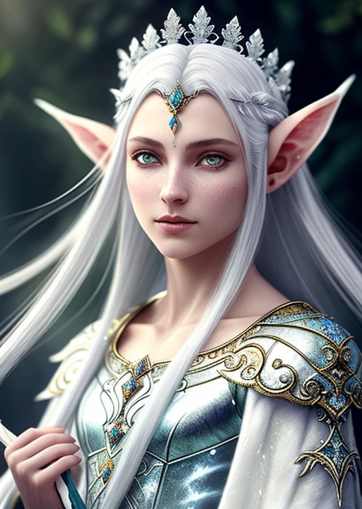 Male, skinny, magical atmosphere, (intricate detail, fine detail, super detail), ray tracing, subsurface scattering, (background fantasy trip to the underworld), diffuse soft light, shallow depth of field, sharp focus bokeh, (photo quality: 1.4), a portrait of a male elf with long silver hair, dressed in a flowing white magic robe, embellished with complicated silver embroidery, wearing a flowing white cloak, holding a delicate magic wand made of rare crystals, exuding a soft blue Lightning in color, the elf's striking features are accentuated by his piercing amber eyes and delicately pointed ears, lending him an otherworldly allure. Artfully rendered using digital painting techniques, this portrait creates a highly detailed and realistic depiction, perfect for concept art or illustration, this portrait captures the essence of the magical and mysterious world of elves,