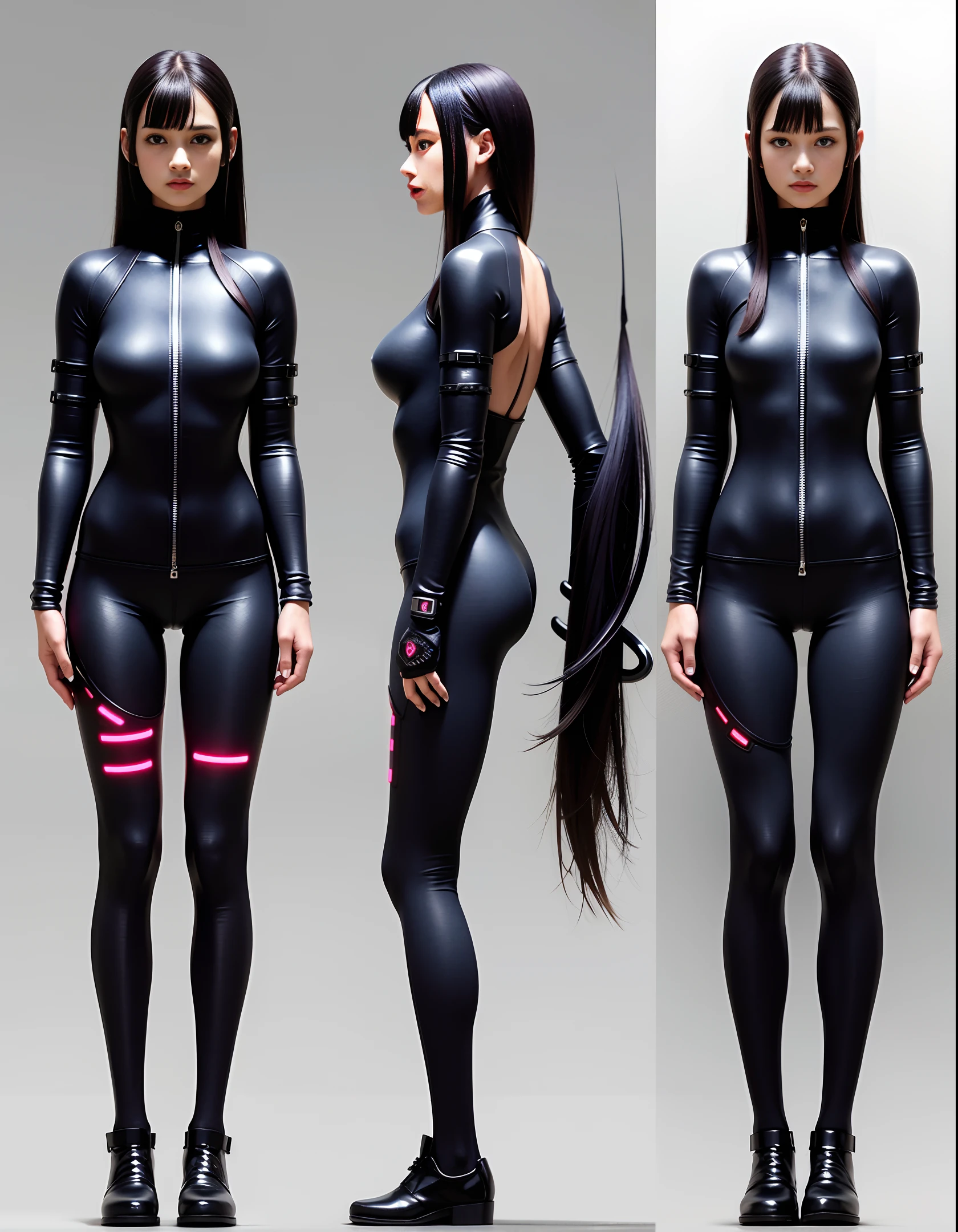 "An ultra-realistic, ultra-detailed 8k RAW photo with realistic cyberpunk elements, in the best quality and ultra-high resolution possible, of a girl with a detailed mechanical body and long black hair