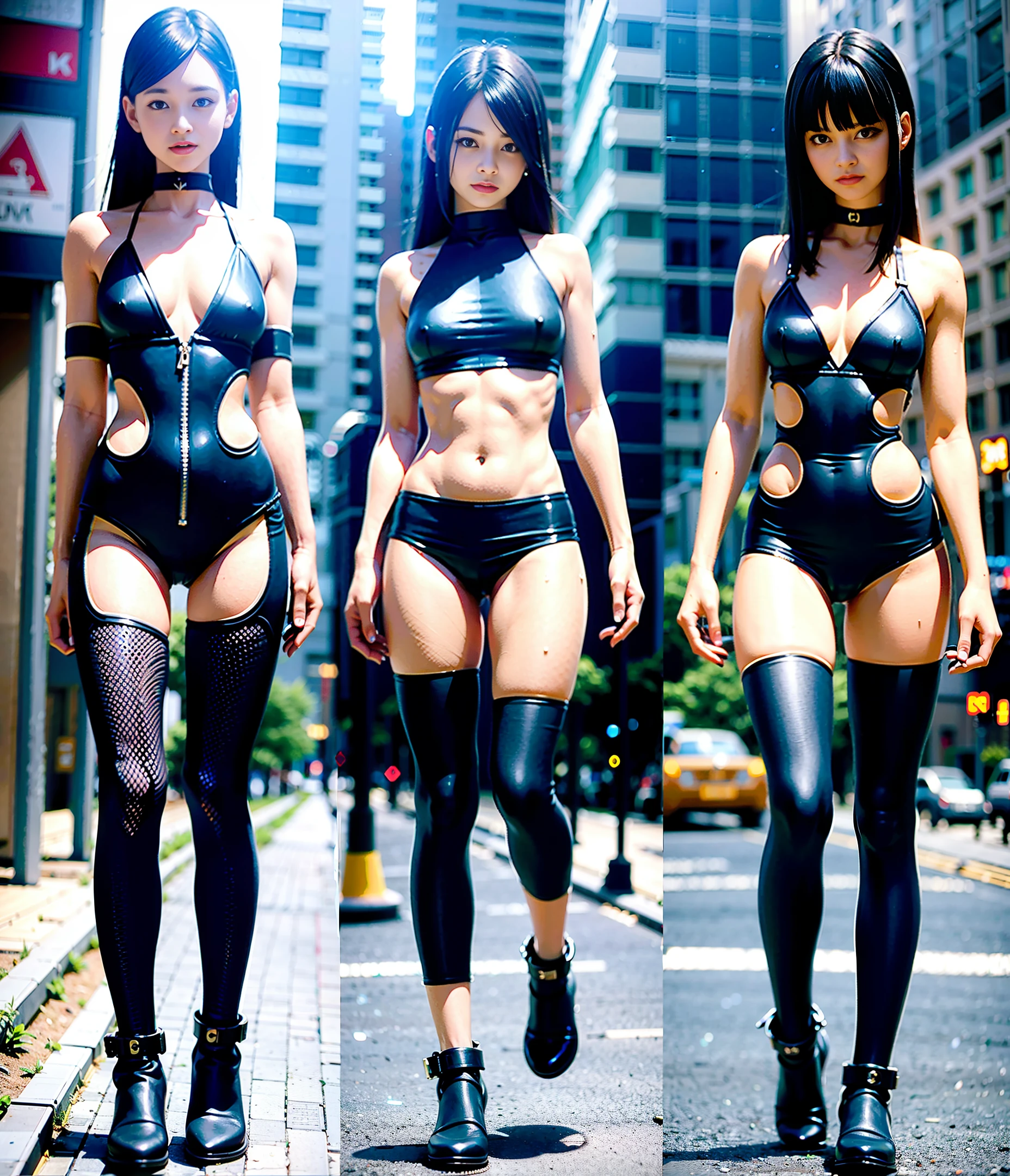 Ultra-realistic and detailed 8k RAW photos, realistic cyberpunk elements, ultra-high resolution, girly, details, mechanical deformation, long black hair, royal sister, one-piece bodysuit, finger details, injuries