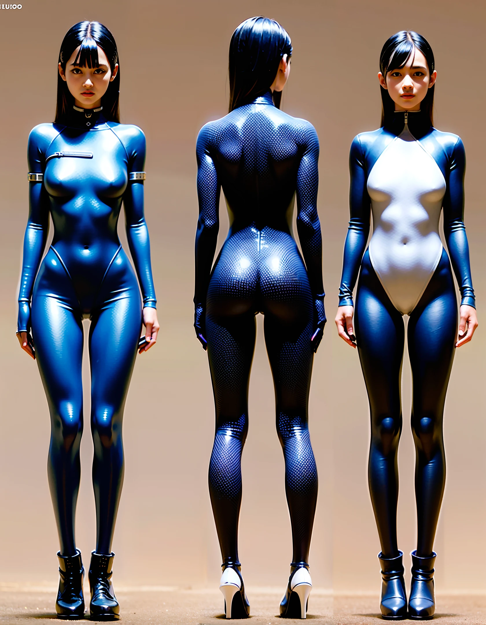 "A super realistic, super detailed 8k RAW photo with realistic cyberpunk elements, best quality, super high resolution, of a girl with detailed mechanical body and long black hair, white bodysuit, sexy, revealing, alluring