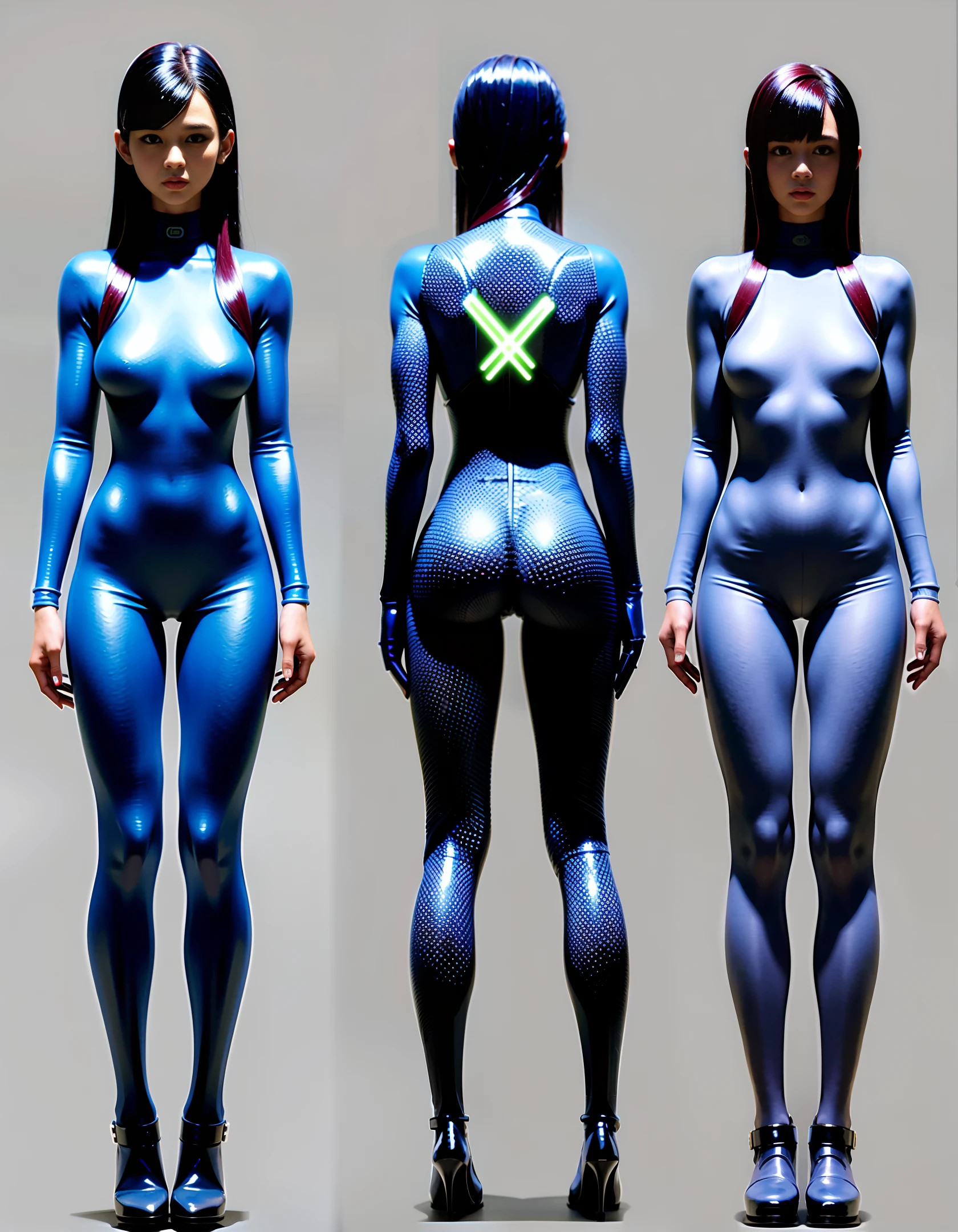 "A super realistic, super detailed 8k RAW photo with realistic cyberpunk elements, best quality, super high resolution, of a girl with a detailed mechanical body and long black hair, white bodysuit, sexy, revealing, alluring