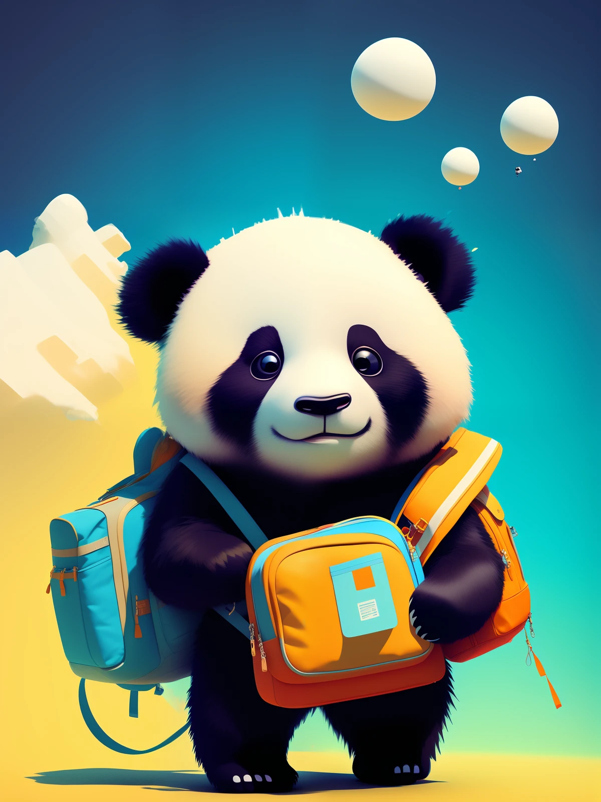 Cute giant panda with school bag 3d rendering Pixar style model by Hiroaki Takahashi art Super perfect compositing 3d liquid detail fluid acrylic by Greg Tocchini, James Gilleard, Joe Fenton Kaethe, Butcher Bosch, Dan Mumford, Kandinsky Art style [collage] [splash] [Stripes] [Cropping] [Cropping]