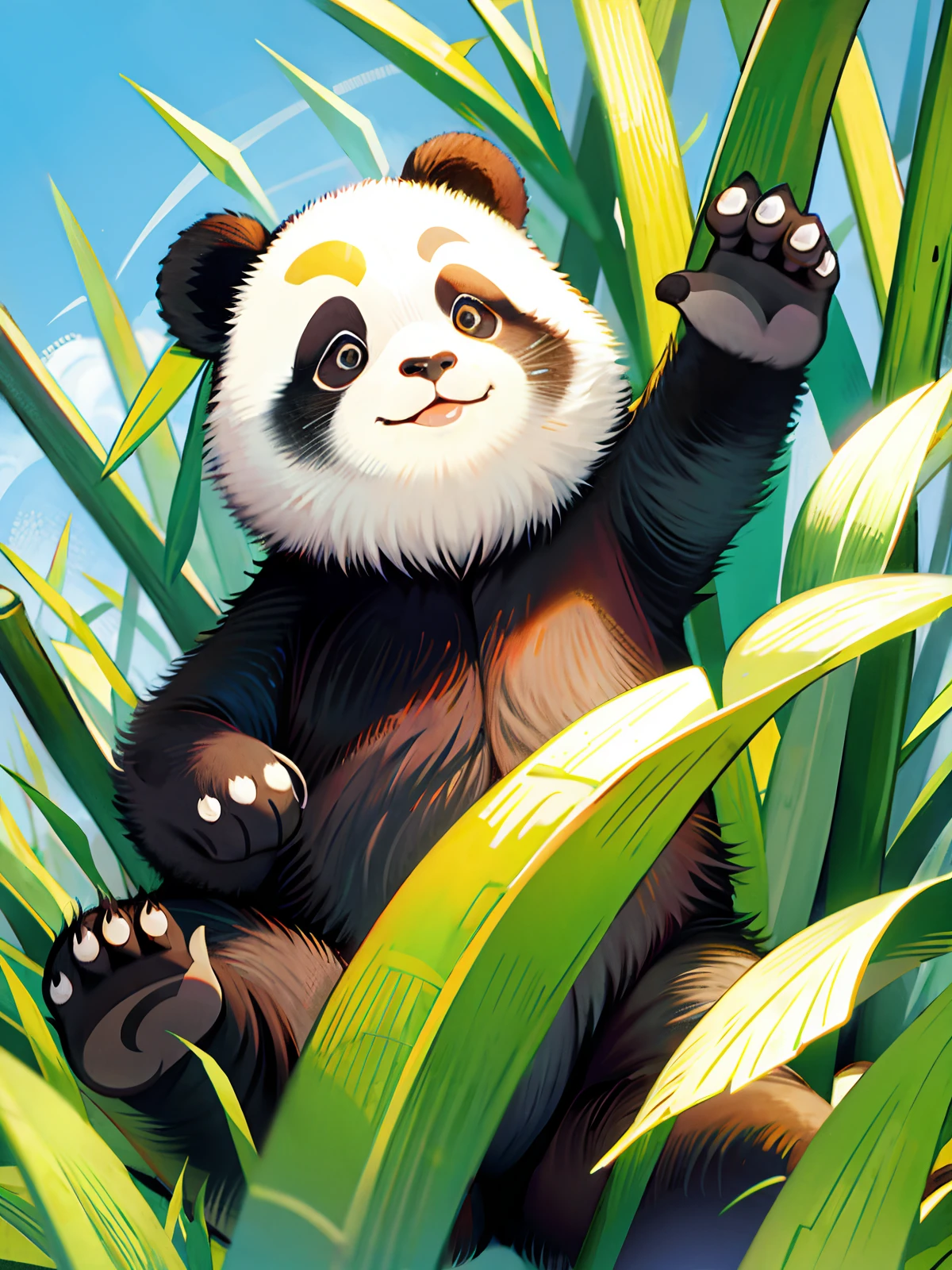 Cute giant panda, bamboo