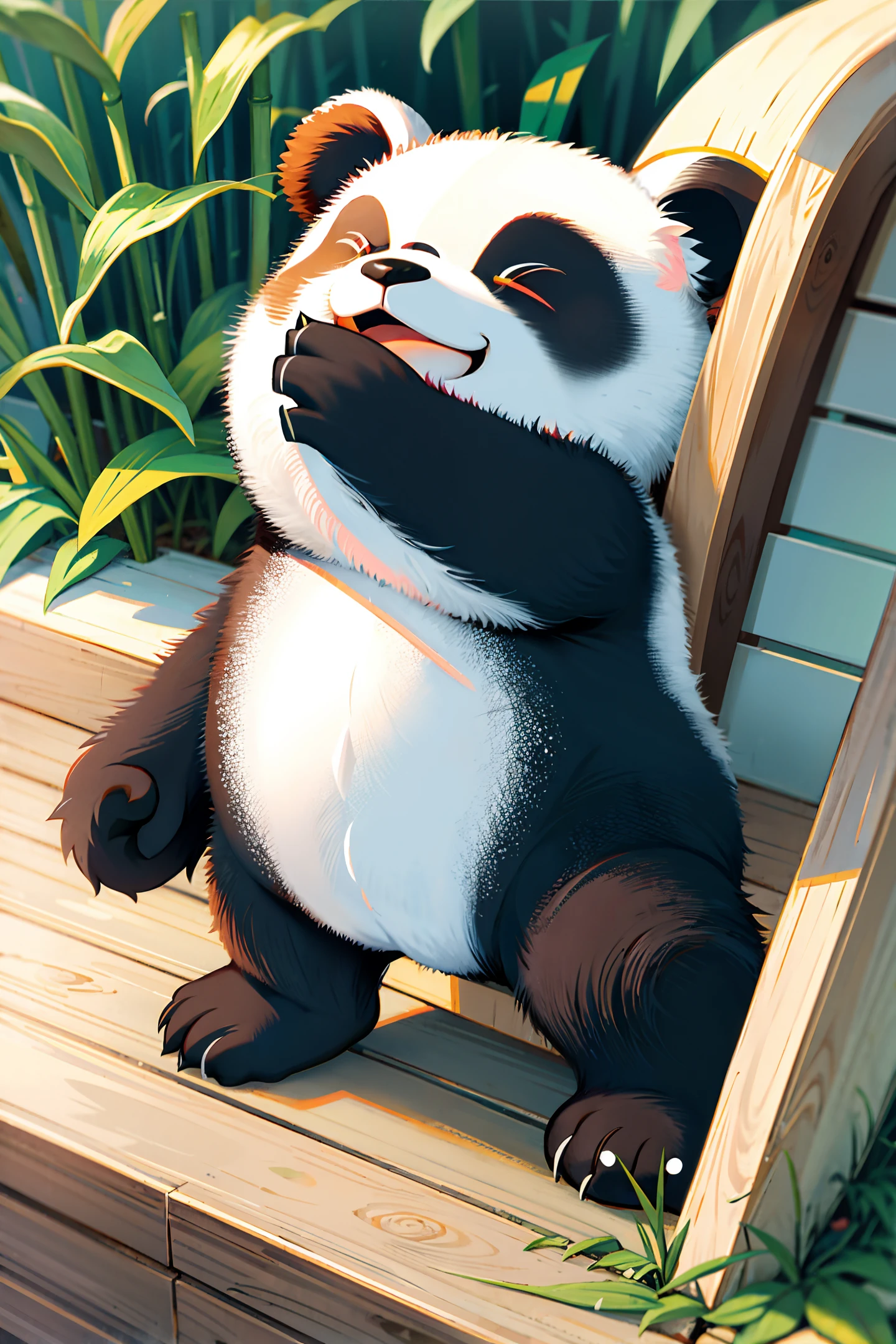 Cute giant panda, bamboo