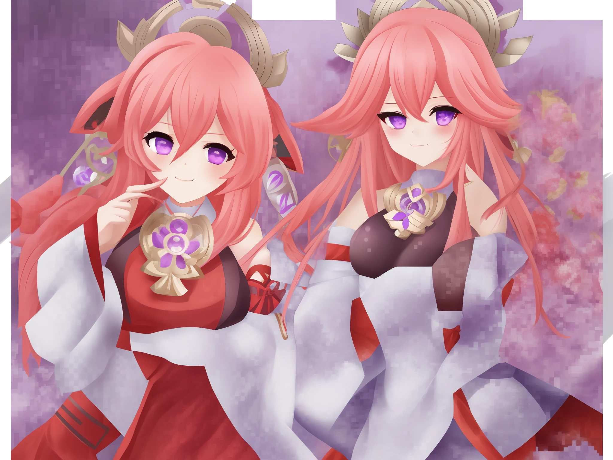 RSC,, 1boy 1girl, cum, (yae miko \(genshin impact\)), pink hair, purple eyes, fox ears, japanese clothes, hair ornament, jewelry, beautiful girl, beautiful face, huge ass, large breasts,, blush, realistic, huge breasts, (low quality, worst quality:1.4),(bad_prompt:0.8), (monochrome:1.1), username, watermark, signature, text