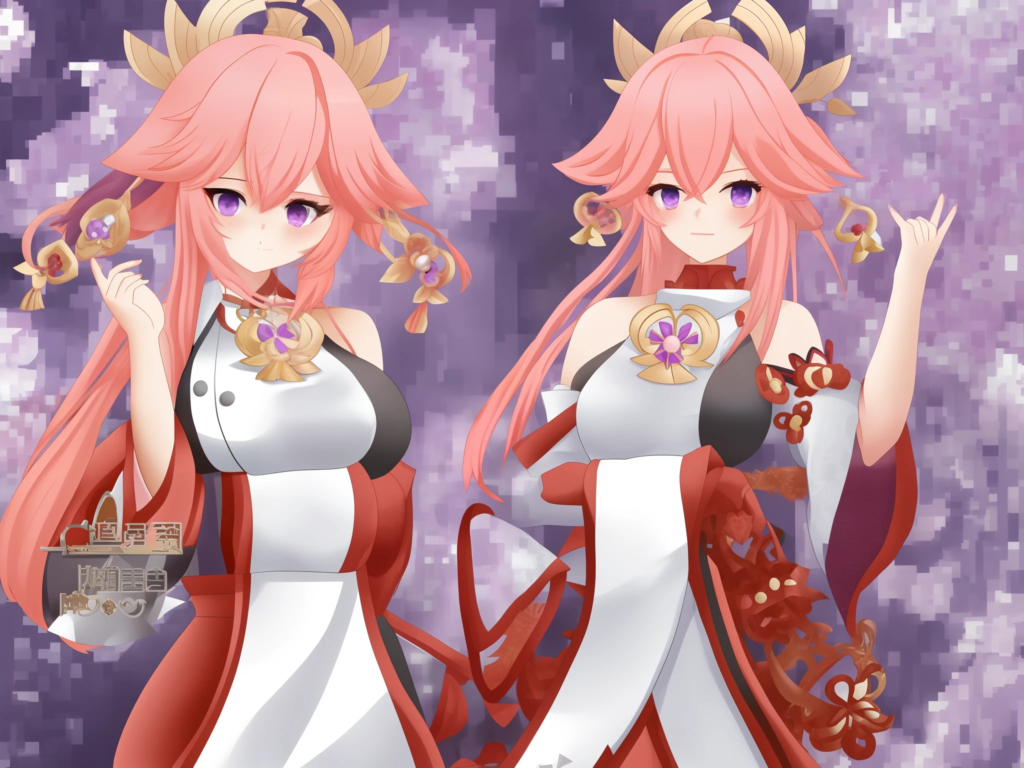 RSC,, 1boy 1girl, cum, (yae miko \(genshin impact\)), pink hair, purple eyes, fox ears, japanese clothes, hair ornament, jewelry, beautiful girl, beautiful face, huge ass, large breasts,, blush, realistic, huge breasts, (low quality, worst quality:1.4),(bad_prompt:0.8), (monochrome:1.1), username, watermark, signature, text