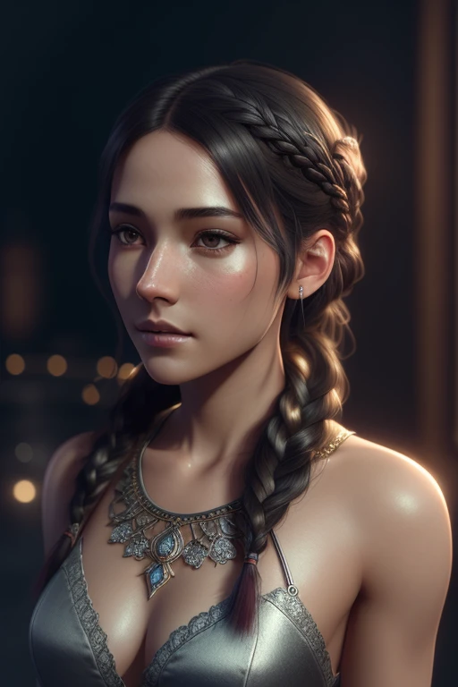 (super detailed), high resolution 8k wallpaper, best quality, full body, a beautiful young canadian woman, black hair, two braids, (highly detailed hair: 1.4), smoke, fog, (dark forest: 1.1 ), bokeh, faded, neutral colors, (hdr: 1.5), ((pastel colors)), colorful dresses, floral decorations, skirts, fantasy style, intricate scene, artstation, super detailed, dramatic lighting, Intricate Detail, [Vignette], Intricate Background, ( (((Movie Look)))), Soothing Tones, Intricate Detail, Ultra Detail, Stone Gray Mood, (Wide Angle), Realistic, Sharp focus, beautiful lips