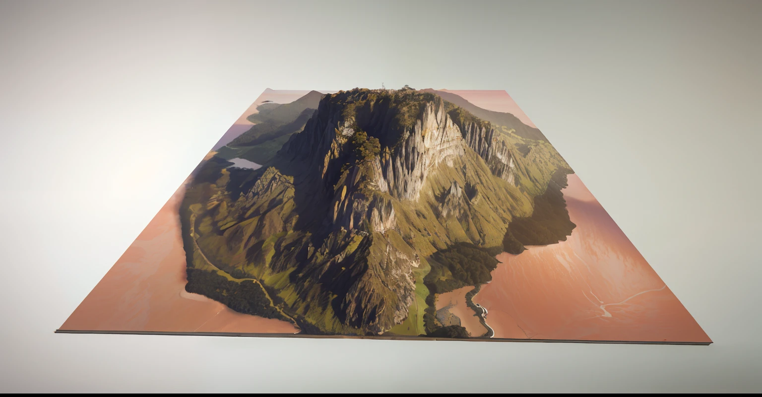 Masterpiece, best quality, high quality, extremely detailed CG unity 8k wallpaper, coastline, high mountains, top view, mexican style, asphalt road, tropical trees.