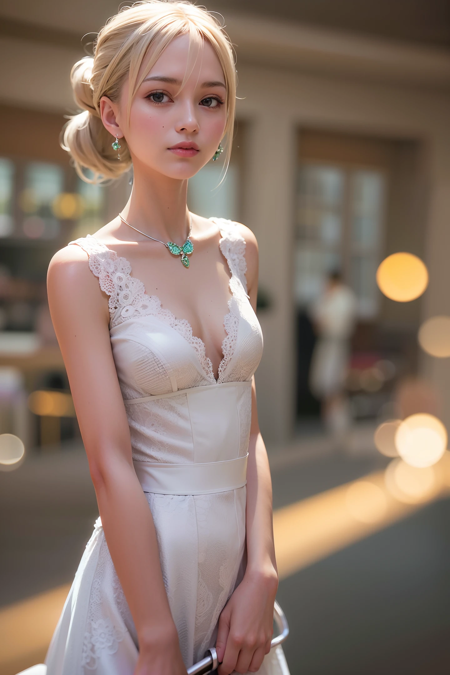 fujifilm XT, ((addielyn)), casual pose, (extremely exquisite art), (masterpiece:1.33), 2girl, white lace dress, high details, slender ponytail, platinum blonde hair, charming expression, beautiful clear and beautiful eyes , green pupils, exquisite necklace, exquisite earrings, simple blurred background, extreme detail description, beautiful and charming, ultra-fine painting, exquisite face, exquisite figure, exquisite collarbone, lovely lips, soft Mix4, (UHD, RAW photos, best quality, mastery: 1.2), (realistic, photo-realistic: 1.37), 1girl, cute, cityscape, night, rain, wet, professional lighting, photo mapping, radiosity, physically-based rendering , trend from art&#39;s image station,