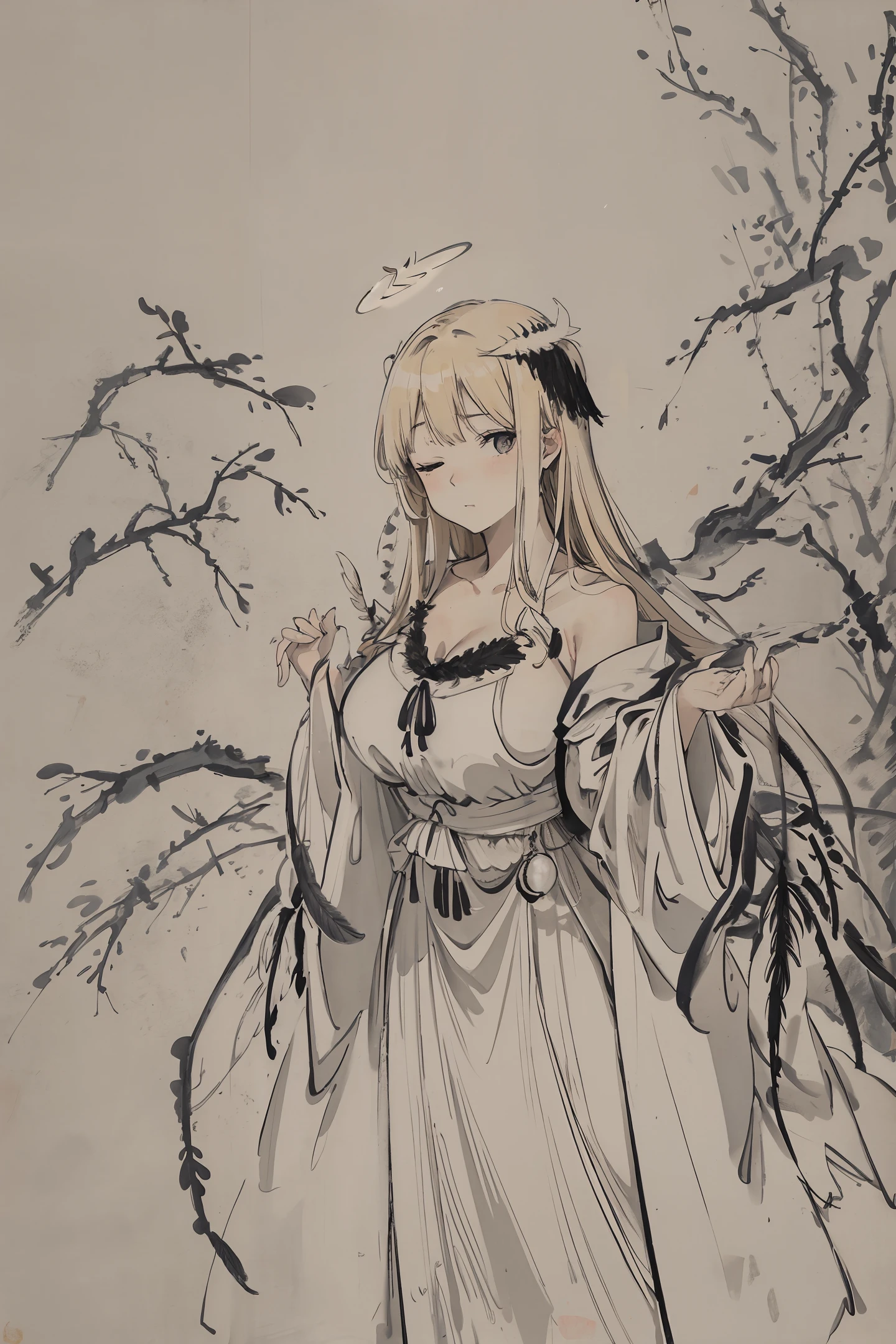 Spread hands, big wings, wavy hair, Caucasian, three-thirds breasts, realistic feathers, night, sideways, white robe, fat woman, angel, spread wings, angel halo, big breasts, strong, eyes closed, Greek robe, mature mom, extreme, extreme, beautiful girl, extreme femininity, world masterpiece theater, ultra detailed, extreme, extreme, blonde, high resolution, extreme, 1girl, extreme, illustration, looking at viewer, impasto, canvas, oil painting, realism, realism, true,
