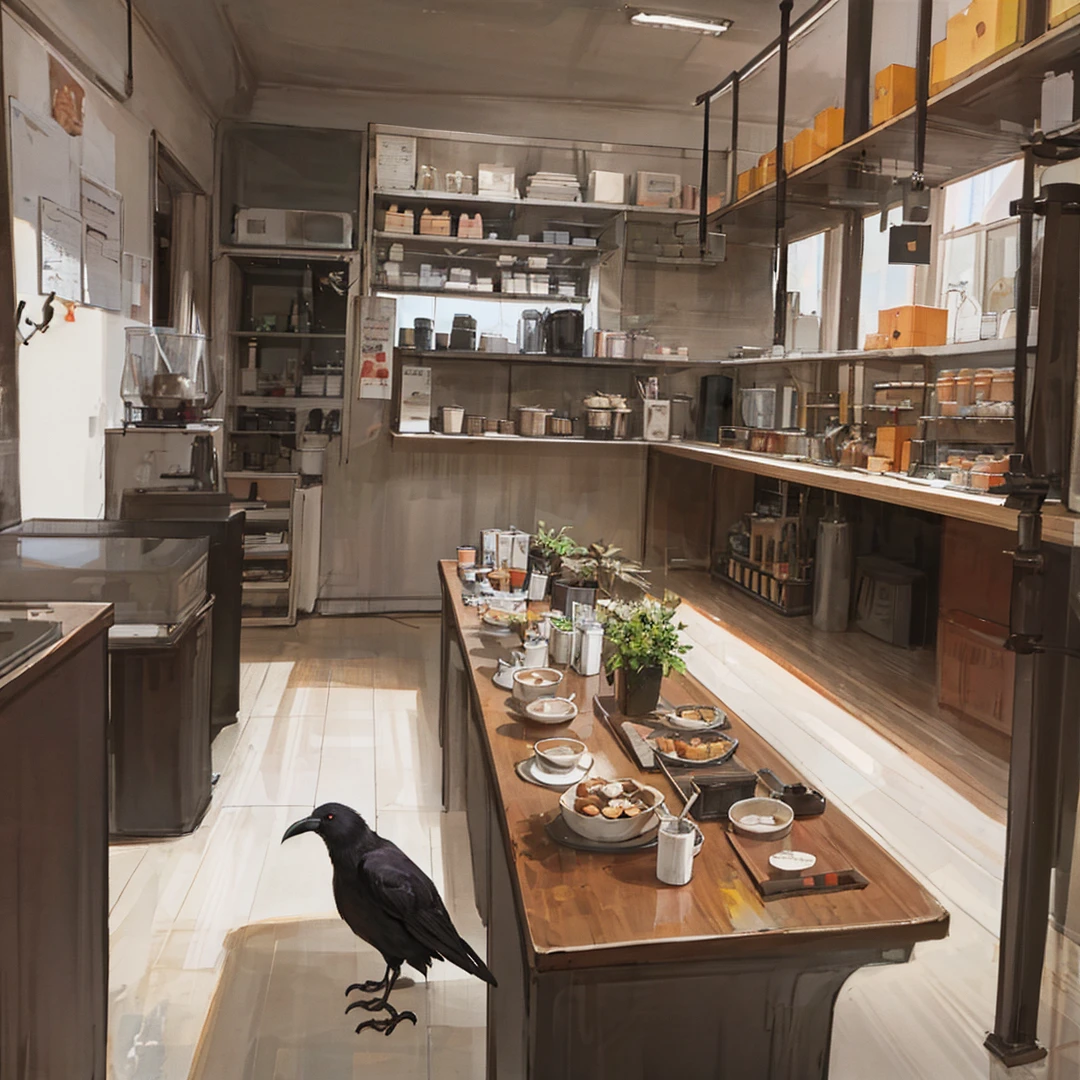 girl, crow, milk tea