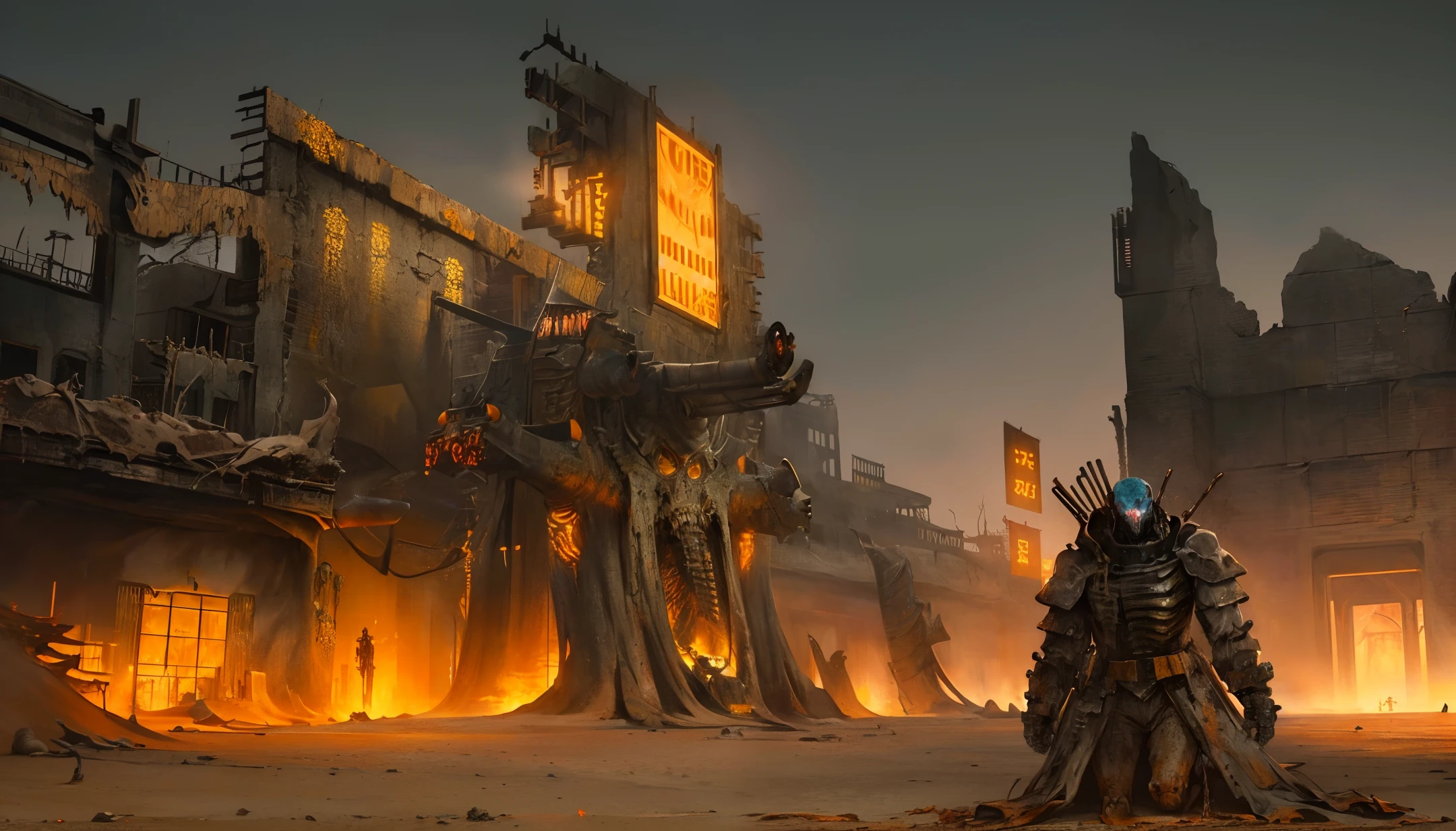 Blade Runner,(Desert),(Dunhuang),((Desolate)),Grey,((Monster)),(Cyber),(Yellow Sand),((Bones)),((Dried Blood)) , (via Banners), No Man's Land, (Ruins), Absurd, Realistic Lighting, (Abyss) Masterpiece, High Quality, Beautiful Graphics, High Detail,