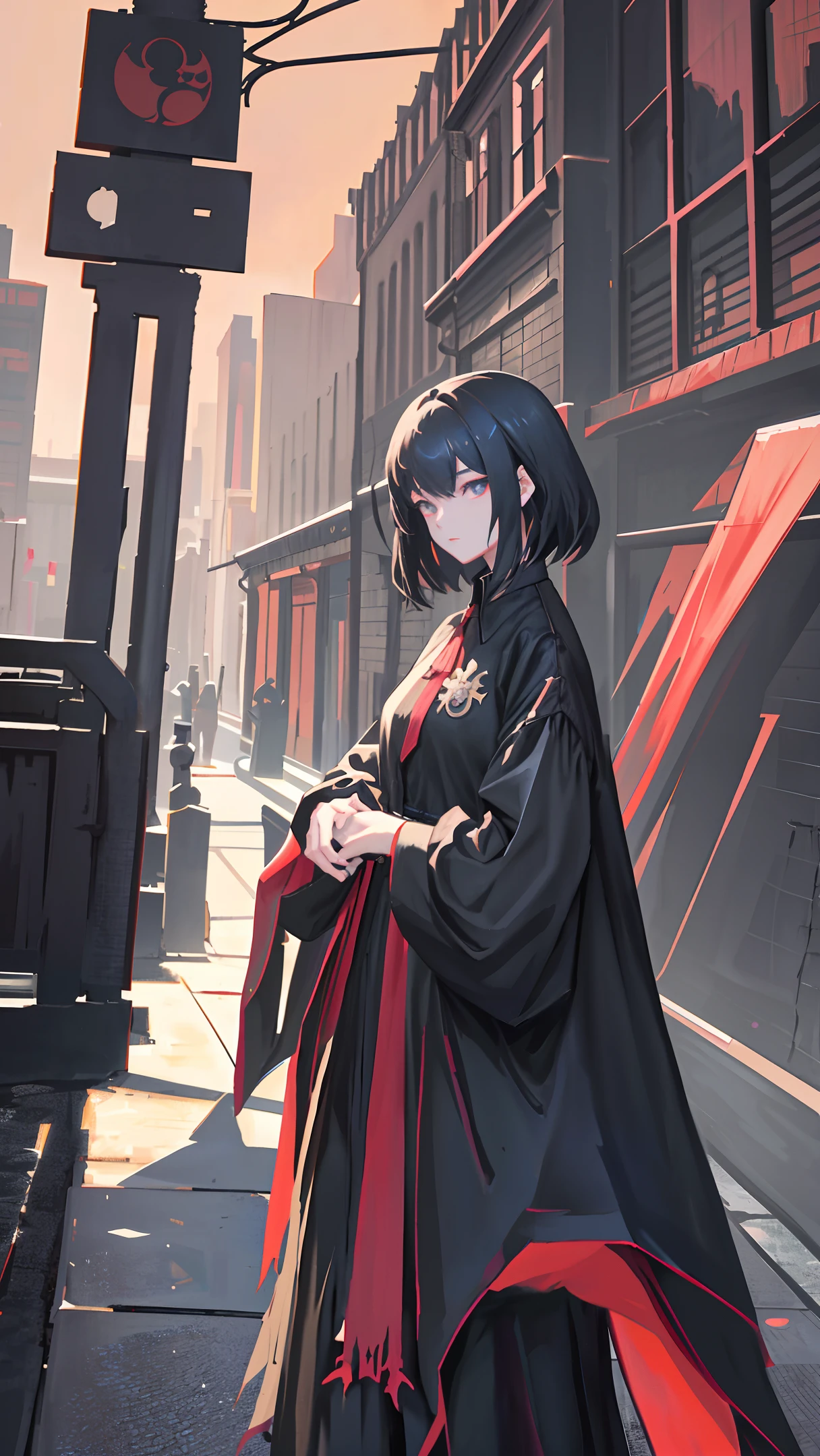 Anime style image, a woman in black clothes standing in front of a gothic building, Yang J's character portrait, pixiv contest winner, gothic art, guweiz style artwork, guweiz on artstation pixiv, guweiz on pixiv artstation , trending on artstation pixiv, from Tomorrow's Ark.