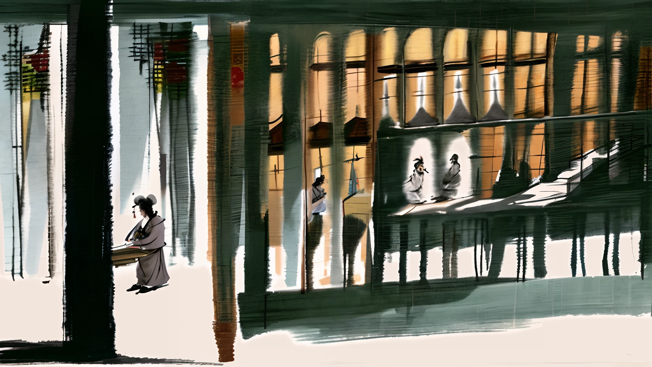 The Taoist boy of the Town God's Temple, walking in the corridors and verandahs at night, heard that the two officials were holding books and counting. One of them said: "The quill has accumulated a lot this year, how can I sell it?" Fang pondered, and one of them said: "One emerald cloud is enough, and there is no troublesome twists and turns." Chinese painting